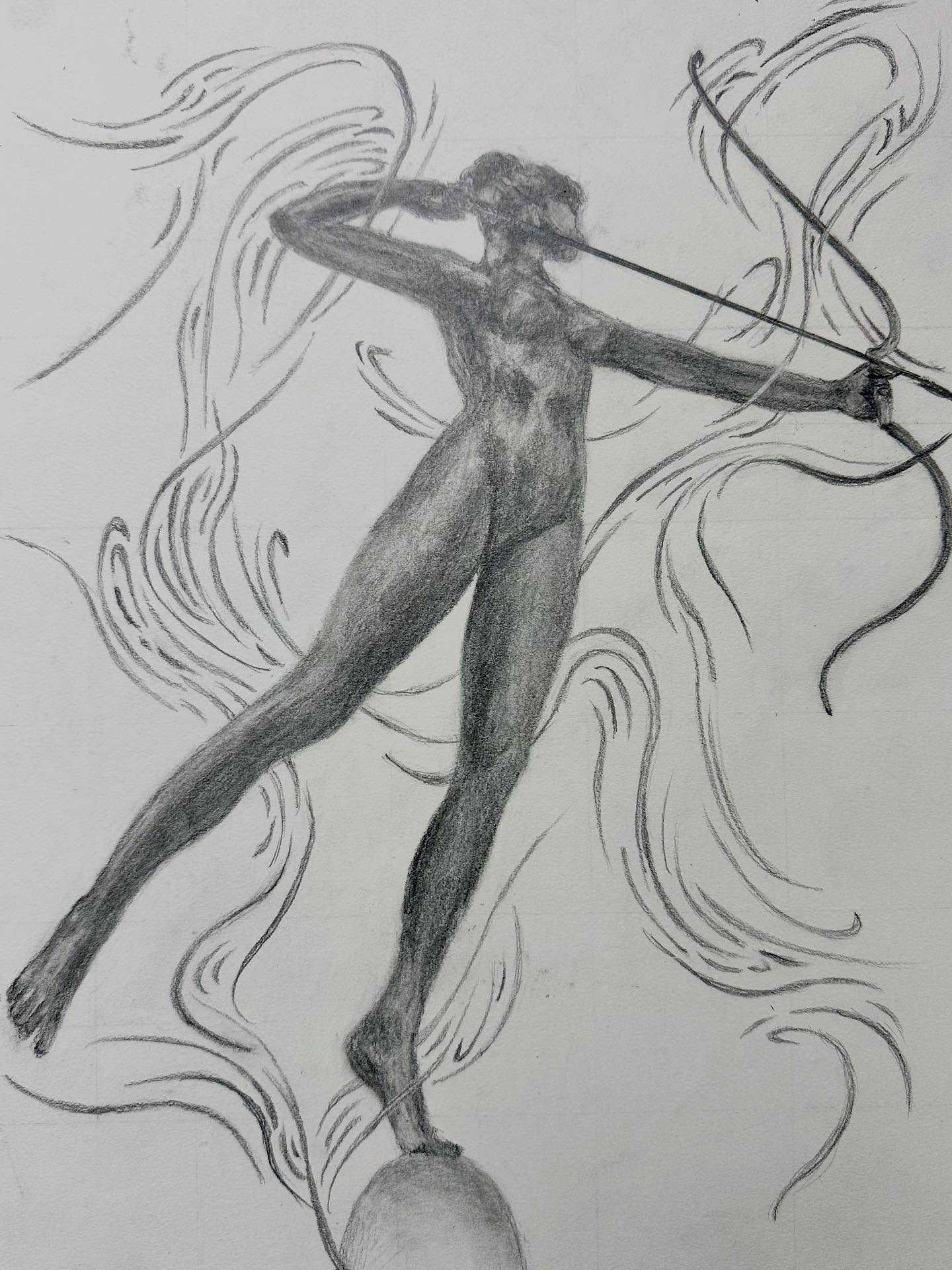 Drawing 1 project example focusing on proportion and creating interest in the negative space. #graphitedrawingً #drawing1 #statue #janecampart