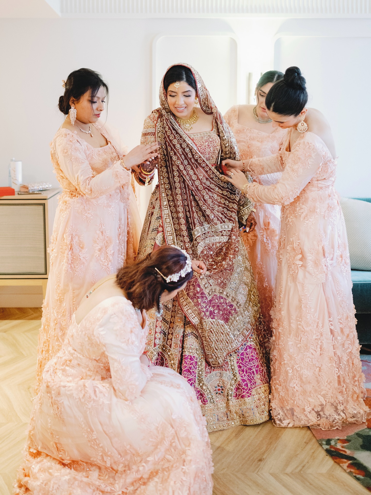 The dress code for the wedding celebration at the Conference Center Laxenburg was pink, and the bride’s bridesmaids embraced the theme beautifully. The bride @arandhawa_ designed their dresses and got those done for them from another designer as a gift to them. Seeing such a radiant and joyful group filled me with pure happiness. I truly couldn’t imagine more loving or devoted bridesmaids than the wonderful women who crossed an ocean to stand beside Amrit on her special day. Their presence was not only a testament to deep sisterhood and friendship, but also a symbol of the love that surrounded this celebration.
@teodorasimonwedding
@plusweddingfilms
@manishmalhotra05
@manishmalhotravows
@taruntahiliani
#indianwedding #indianweddinginvienna #castlewedding #destinationwedding #destinationweddingvienna #gettingmarriedinaustria #lehngas #weddinggowns #weddinginspiration #coupleshooting #weddingplanner #weddingplanneraustria #weddingplannervienna #weddingplannerinternational #hochzeitsplanung #locationscouting