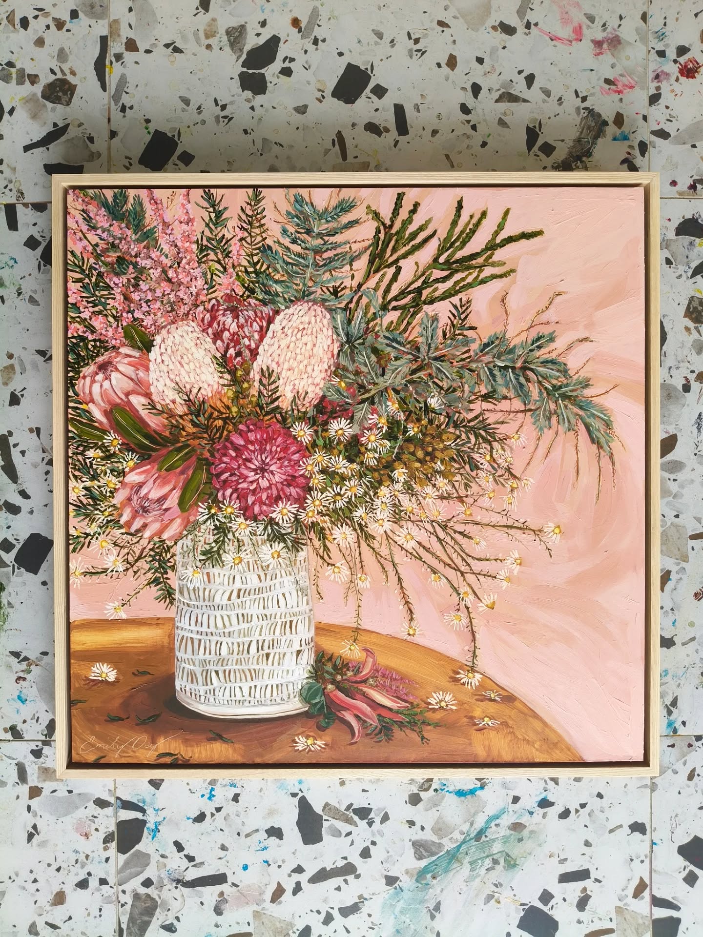 A recent commission for Leah - her wedding bouquet on a peachy pink background 💕
This is one of those commissions that was a long time in the making (the best ones always are I find) - I'm always so very grateful that I have such patient collectors.
I still have to sort through all of the video footage of the process behind this painting - so for now, here is the finished result!
'ALWAYS & FOREVER'
63x63cm acrylic on aluminium