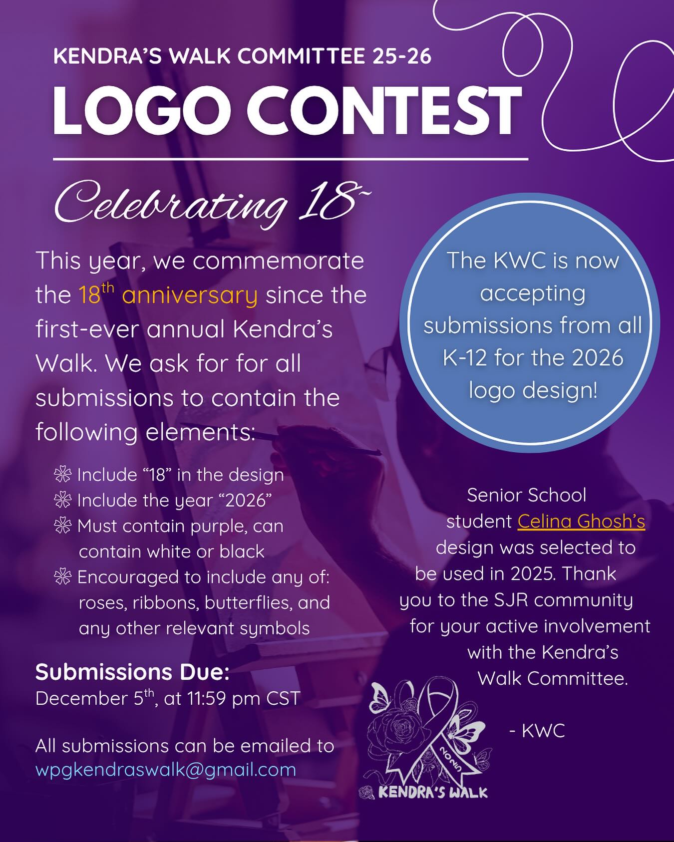 Hey Eagles!
We are so excited to announce that we are now accepting entries for the 25-26 Logo Contest! 💜
#cancerawareness #cancercare #cancercaremanitoba #health #kendraswalk #winnipeg #art #sjr #student