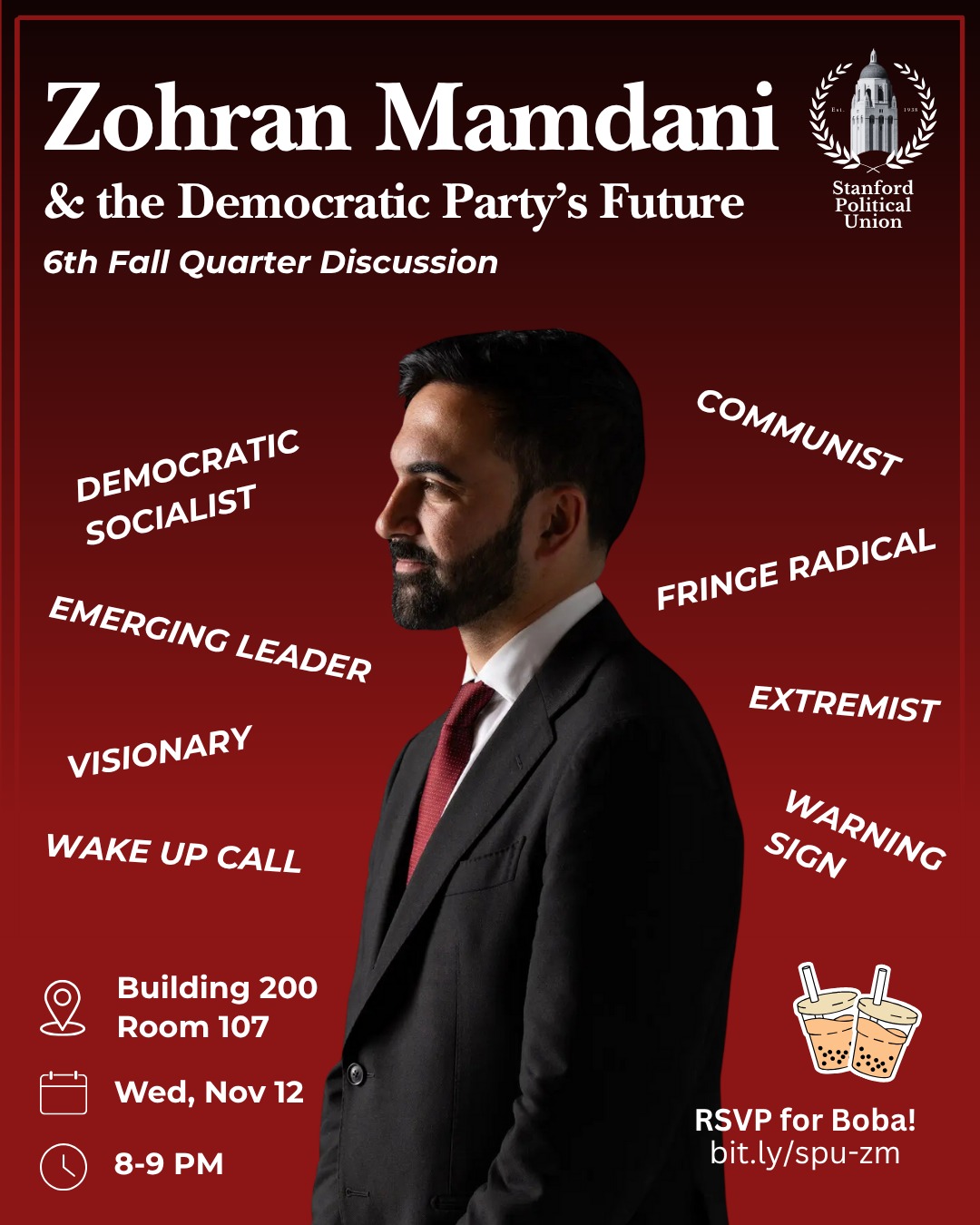 Join us this Wednesday at 8PM to discuss Zohran Mamdani's victory and the future of the democratic party! We’ll be in building 200, room 107.
RSVP 4 🧋: bit.ly/spu-zm