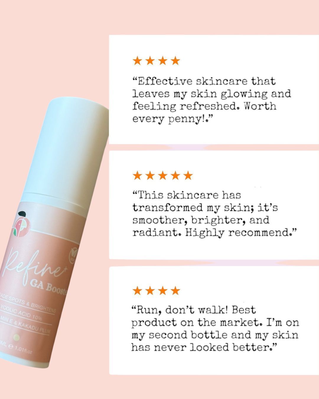 Real Reviews. Real Results.
We can talk all day about glowing, refined skin but our Peachface community says it best 💛
- “Effective skincare that leaves my skin glowing and feeling refreshed. Worth every penny!”
- “My skin is smoother, brighter, and radiant. Highly recommend!”
- “Run, don’t walk! I’m on my second bottle and my skin has never looked better.”
Thank you for trusting your skin with Peachface Skincare, we’re so proud to see your glow from the inside out
.
.
.
.
.
#PeachfaceSkincare #RefinePlus #ProAgeing #BrisbaneSkincare #BrisbaneBeauty #Tarragindi #AustralianMadeSkincare #CleanBeauty #VeganSkincare #BarrierLoving #NaturalSkincare #AussieSkincare #HealthySkinJourney #PeachyGlow #SkinWithStory #RealResults