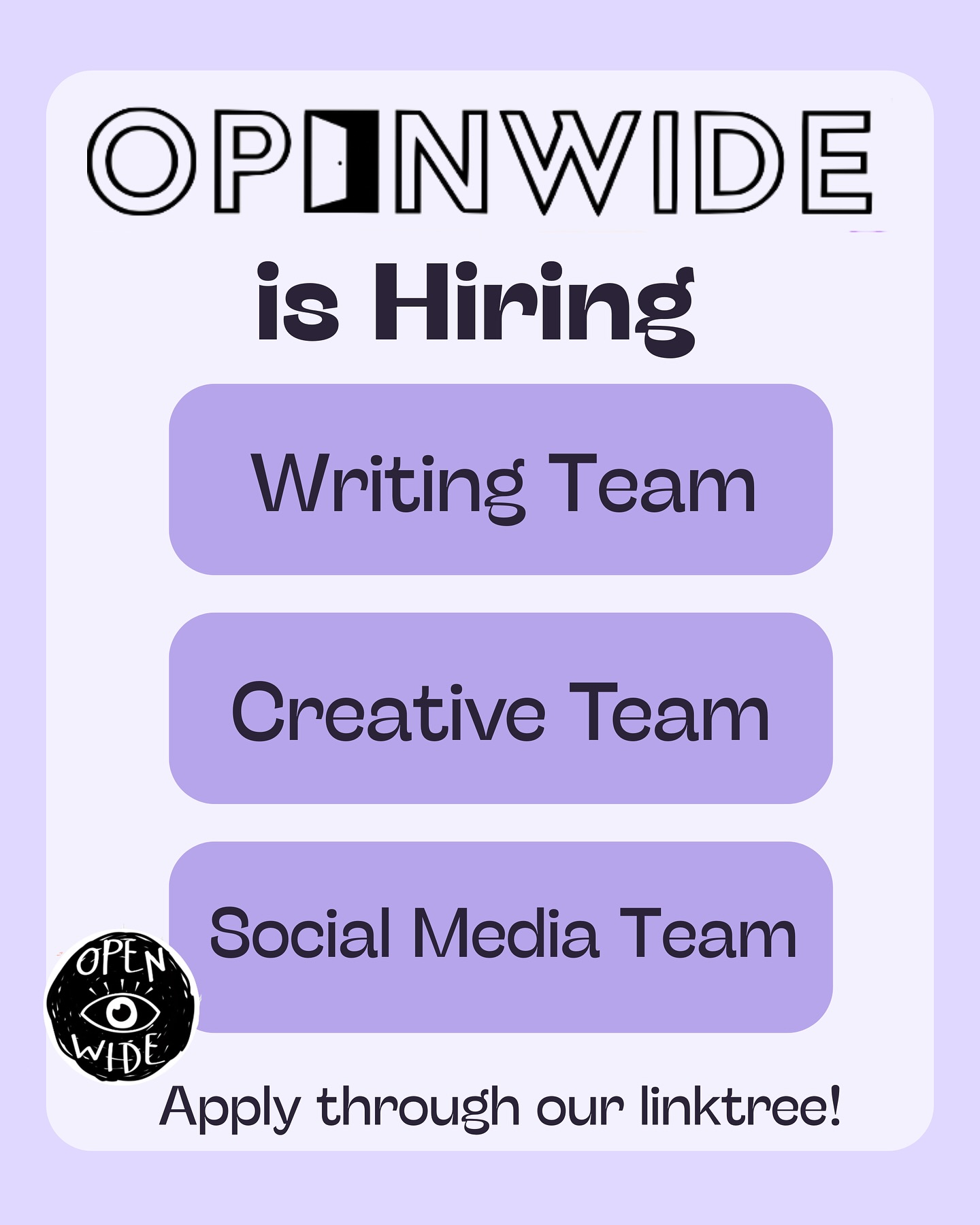 Check out this opportunity to get involved with OPENWIDE, the FIMS undergraduate alternative publication, or zine!
We are hiring three team leads, a writing team, a creative team and a social media team. No experience required!
Apply using the link in our bio! And dm us if you have any questions.