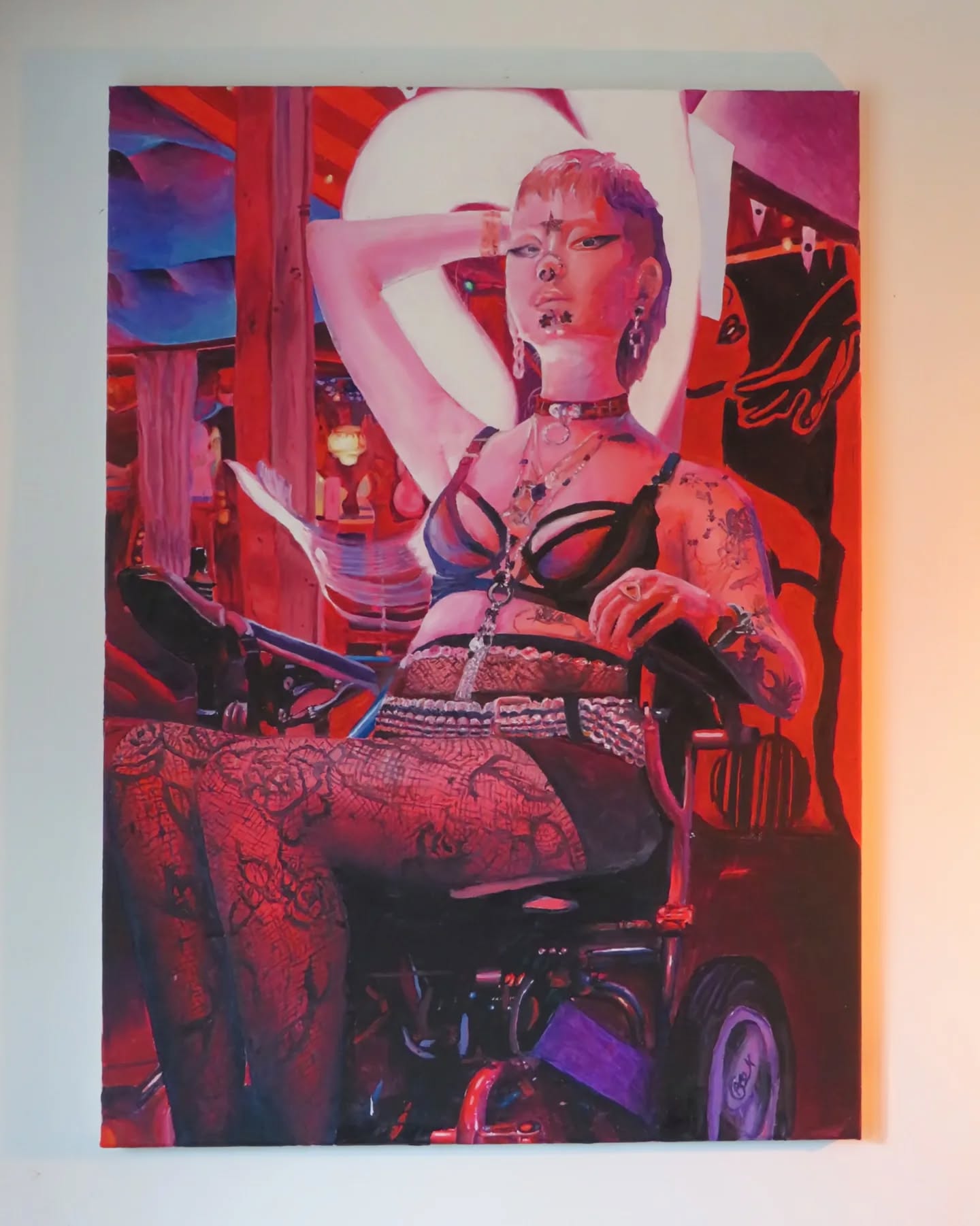 AND it's done (finally) -
'self: house not home'
Oil on canvas
Reference taken by @electricskinberlin
#oilpainting #painting #artist #fineart #disabledart #wheelchair #wheelchairuser #selfportraits #wheelchairart #queer #queerart #lgbt #club #kitkat