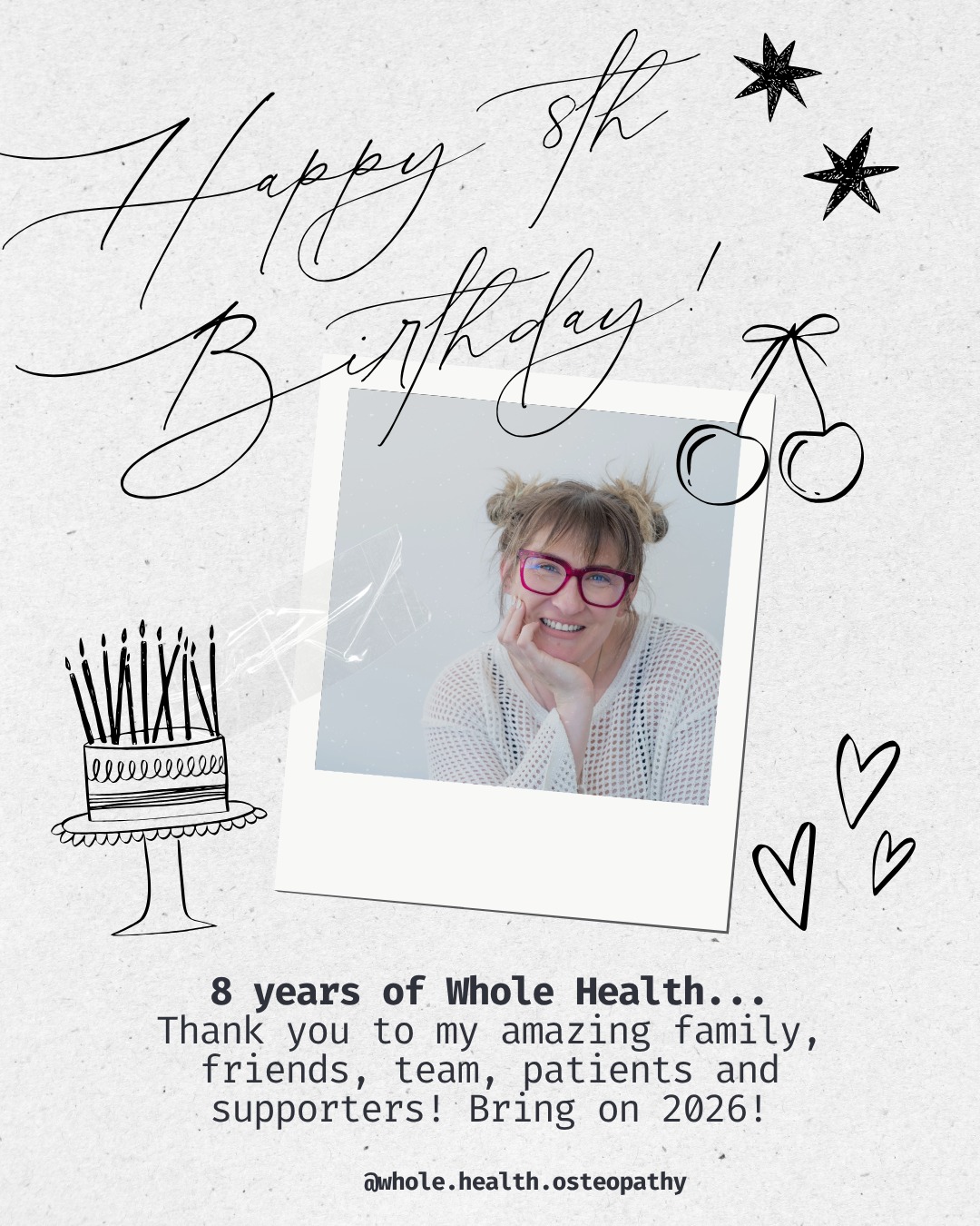 8 years ago, Whole Health began with a simple goal: to help people feel at home in their bodies again.
Since then, we’ve grown, evolved, and built something truly special, together.
Thank you to every person who’s been part of the journey so far.
Here’s to what’s next 🥂 Eltham 2026, we’re coming for you!
#WholeHealthOsteo #MelbourneOsteopath #ClinicBirthday #YourJourneyToWholeHealth