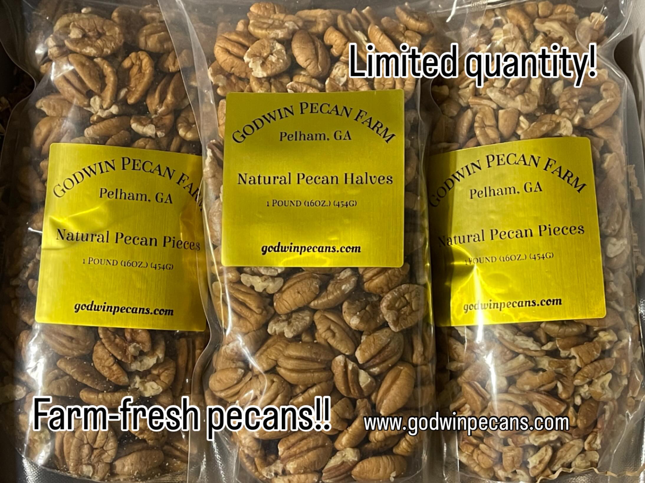 Order yours now for Thanksgiving, Christmas, or for ANYDAY! Visit www.godwinoecans.com!