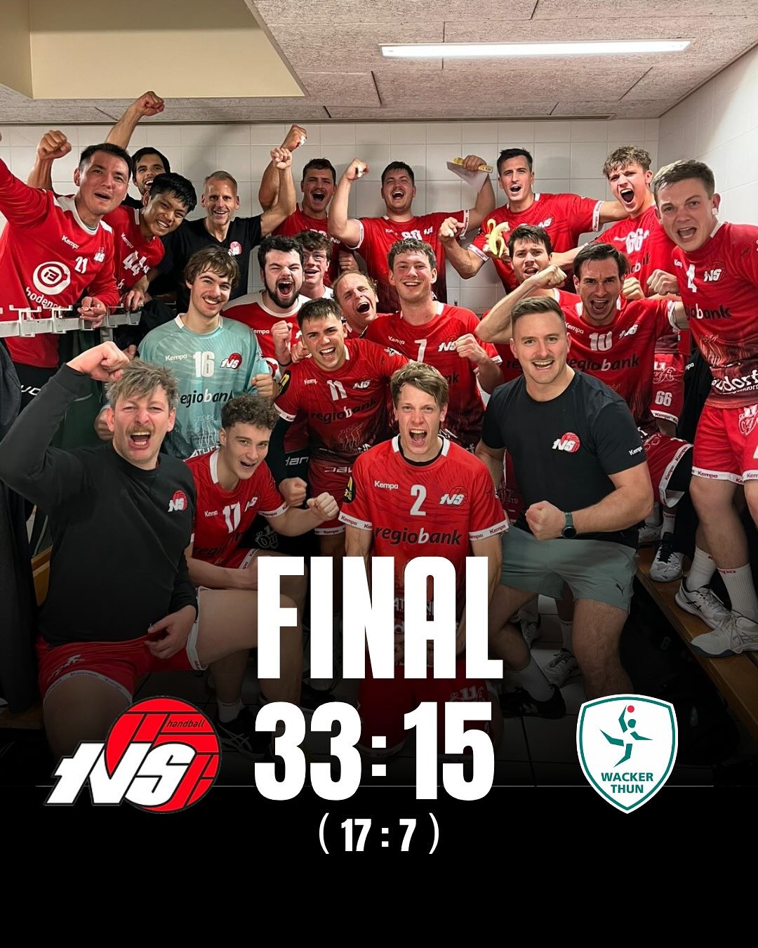 📍 Souveräner Heimsieg im CIS! – TV Solothurn vs. SG Wacker Thun 2/Steffisburg
Der TVS bestätigt seine aufsteigende Formkurve und gewinnt das wichtige Kellerduell klar mit 33:15! 🔥
Von Beginn an zeigte Solothurn, dass an diesem Abend nichts anbrennen soll. Die Defensive stand kompakt, die Torhüter parierten stark – und vorne legte der TVS mit viel Tempo und Effizienz nach.
Nach einer umkämpften Startphase übernahm Solothurn Schritt für Schritt die Kontrolle. Bereits zur Pause war der Grundstein gelegt, in der zweiten Halbzeit folgte dann eine regelrechte Machtdemonstration: nur 5 (!) Gegentore in den letzten 30 Minuten sprechen eine deutliche Sprache.
Mit diesem Sieg holt sich der TVS nicht nur zwei enorm wichtige Punkte im Abstiegskampf, sondern auch Selbstvertrauen für die kommenden Aufgaben. 💪🔴
🏅 Best Player präsentiert vom @seilparkbalmberg:
– TV Solothurn: Leon Piljic
– SG Wacker Thun 2/Steffisburg: Flurin Lüthi