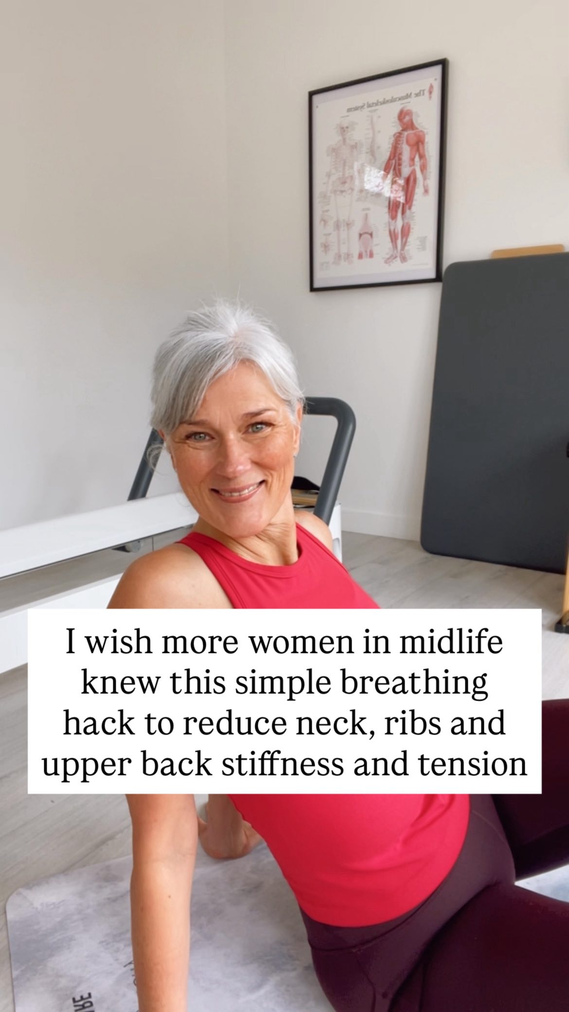 For all the women out there in midlife who are doing all the exercise, but still not getting better……and still feeling stiff,tight and achy.
Let me share this little secret with you…..
That’s going to help you release neck,ribcage and back stiffness fast.
If you’re always pushing harder in workouts,in your job, in life?
The constant stress keeps your body stuck in stress on high alert.
Your diaphragm and ribcage will be tight, your pelvic floor will be tense trying to protect you.
If your diaphragm can’t move freely your whole body including your core functions suffers!
Use this easy breathing exercise to release neck,back,ribcage stiffness and tension as well as a tight diaphragm and pelvic floor fast.
Do 10-15 breaths don’t forget to hit SAVE so you can come back to it every day.
#womenover50 #menopausefitness #midlifewomen #homeworkoutsforwomen #pilatesonline #activeaging #lowerbackpainrelief #breathingtechniques