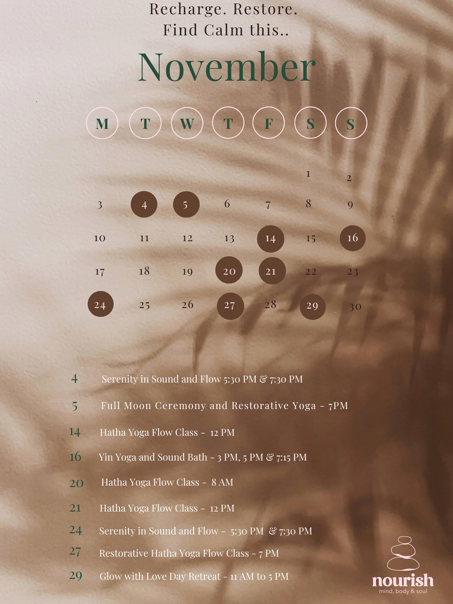 Find Your Calm This November.
This month, take a moment to slow down and reconnect with yourself.
Join me for Hatha Yoga classes or Glow with Love a Day Retreat in North London. A nourishing day to connect and glow with love and open the heart, remembering that love is limitless.
Or join into one of mine and @emra_sound_healing_ ‘s beautifully healing collaborations:
Yin Yoga & Sound Bath
A 75-minute immersion in Yin postures, deep relaxation, and healing sound vibrations. Melt into stillness and let the sound wash through you as your body and mind unwind.
Serenity in Sound and Flow
A 90-minute session beginning with meditation and restorative yoga to ease tension before being immersed in the soothing healing of sound.
Book via the link in my bio or message me directly for details.