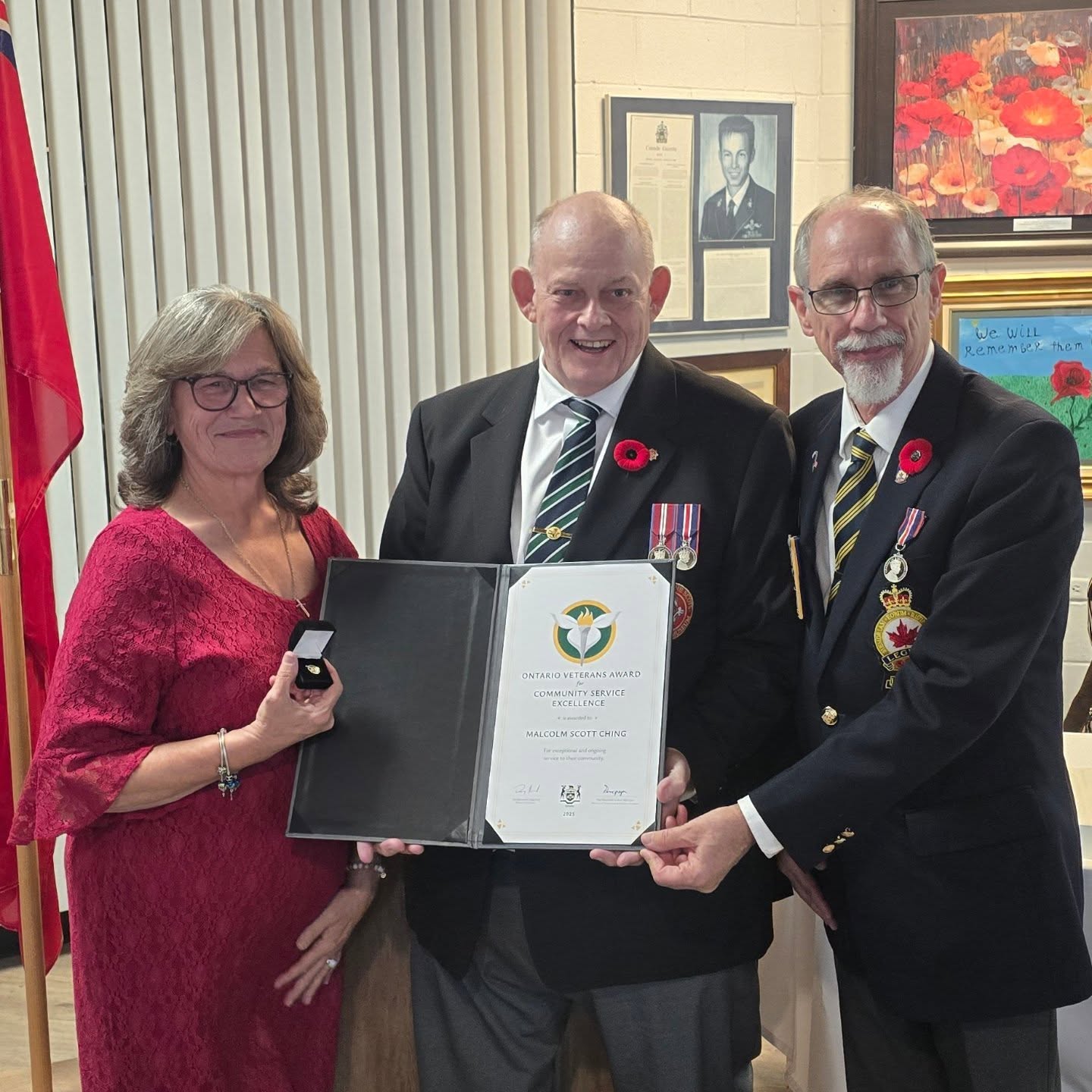Congratulations to our Secretary, Chair Malcom Scott Ching who was awarded the Ontario Veterans Award for Community Service Excellence at the Royal Canadian Legion Branch 15 Remembrance Dinner.