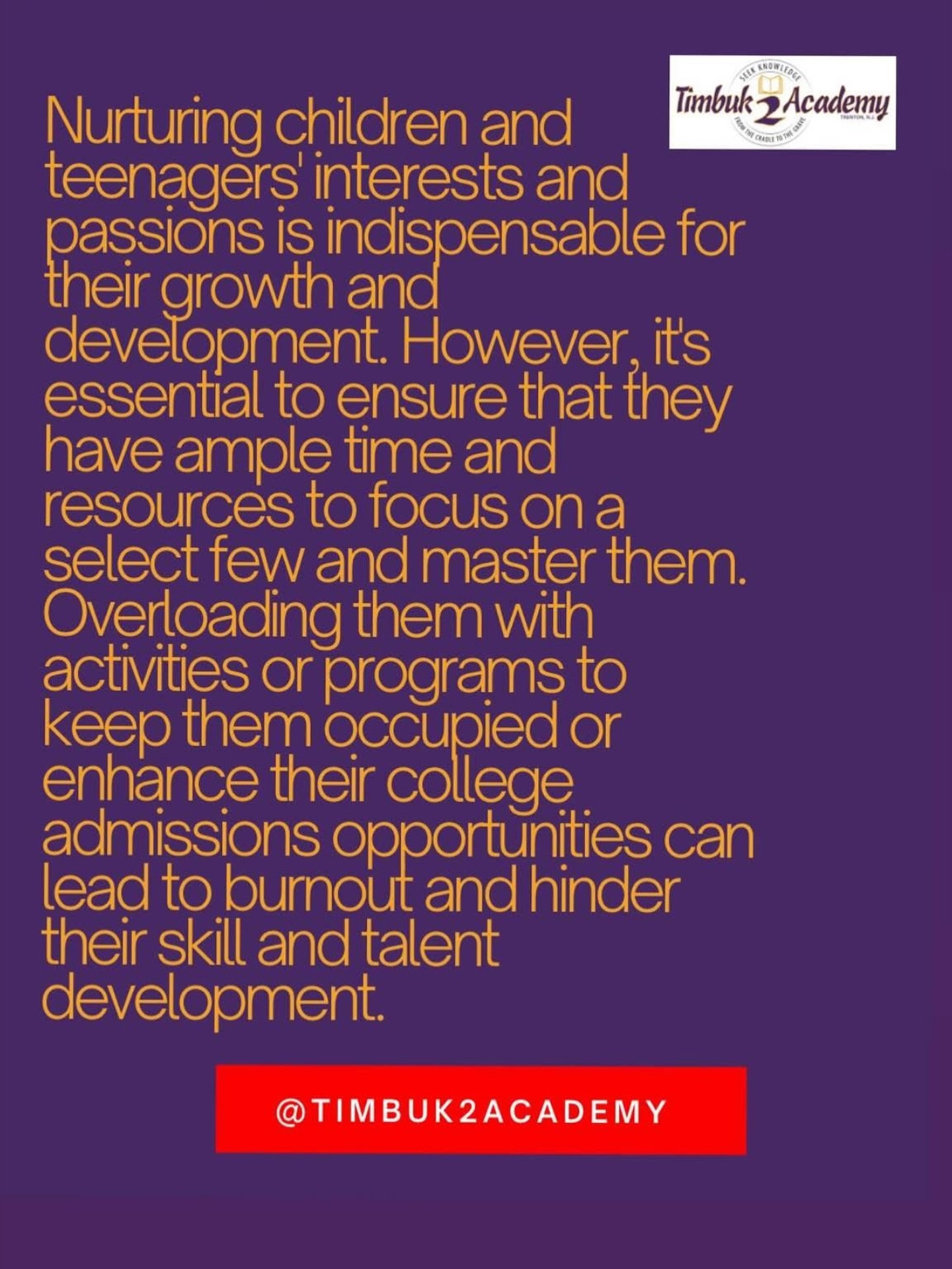 Happy Sunday!
Children grow when they have time to explore what they love.
At @timbuk2academy Timbuk2 Academy, we believe in depth over overload.
Children don’t need to do everything, they need time and space to master what they love.
When we slow down and nurture their true passions, we build confidence, creativity, and purpose that lasts.
#SeekKnowledgeFromTheCradleToTheGrave #Timbuk2TaughtMe #Timbuk2Academy #SeekKnowledgeFromTheCradleToTheGrave #EST1982 #leadersineducation #CommunityLegacy #GirlsEducation #HealingCenteredLearning #care #culture #history #preschool #kindergaten #school #legacy #grateful #girls #education #trenton #nj #Honor #independent #school #blackowned #mentalhealth #burnout #youth