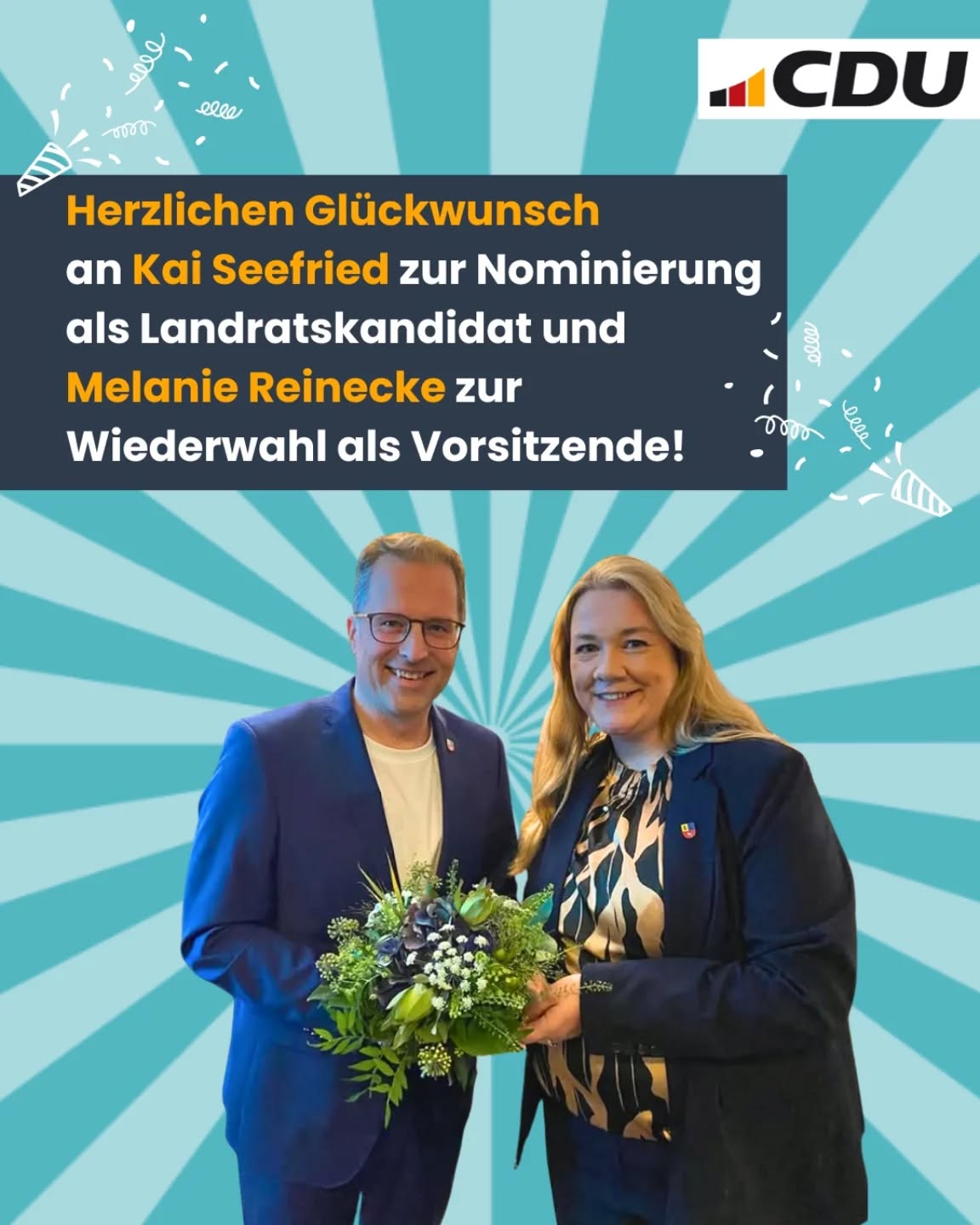 Mit 100% der Stimmen haben wir am Sonntag @kaiseefried als unseren Kandidaten für das Landratsamt nominiert! Dies ist ein Spiegel seiner bisher starken Arbeit als Landrat in Stade.
Wir gratulieren zudem @melanie.reinecke79 zur Wiederwahl als Vorsitzende des CDU Kreisverbands Stade!
Wir freuen uns auf weitere erfolgreiche Jahre der Zusammenarbeit!
#kommunalpolitik #politik #stade
