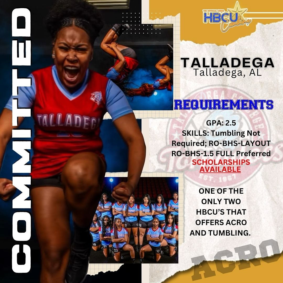 🌪️ The energy keeps building! Up next — the Talladega College Tornadoes! 💙🤍❤️ Known for their fierce acro skills and unmatched spirit, Talladega is spinning into the 4th Annual Cheer HBCU Combine with eyes on the next wave of powerhouse athletes.
Ready to tumble, stunt, and storm the mat? 🌪️
Experience what it takes to join the Talladega College Tornadoes Acro Program on December 14, 2025 — where strength meets skill and every move makes an impact.
#CheerHBCUCombine #TalladegaTornadoes #AcroStrong #HBCUCheer #combine2025
