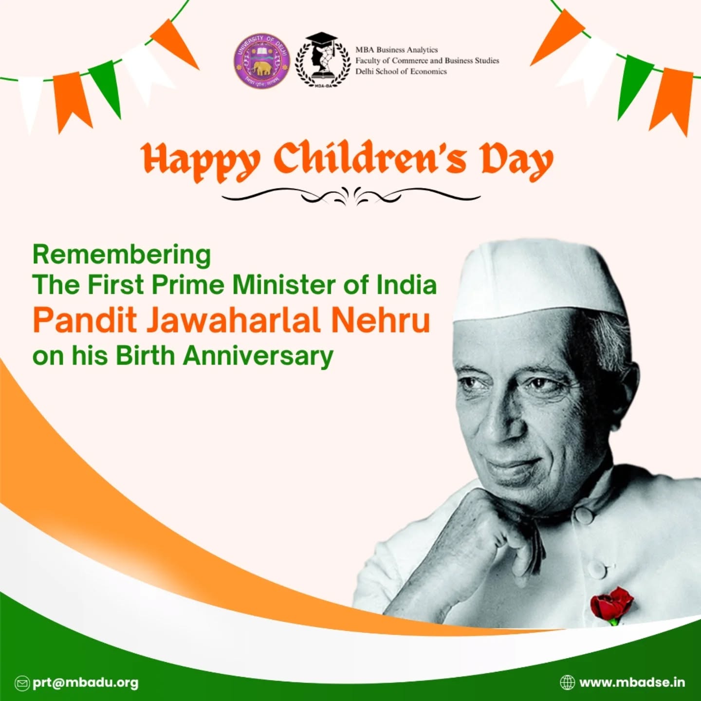 Remembering Pandit Jawaharlal Nehru, India’s first Prime Minister and the nation’s beloved Chacha Nehru, who saw hope in every child’s smile.
Happy Children’s Day!
#NehruJayanti #ChildrensDay #DSE #DU