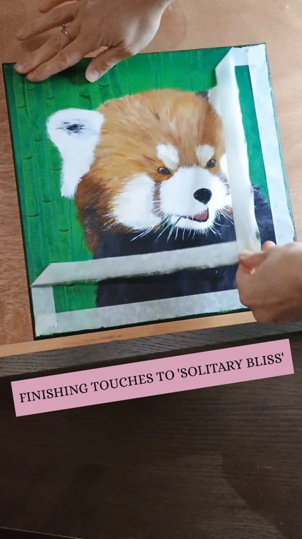 Cleaning up the edges on my latest painting `Solitary Bliss`
#redpanda #acrylic #painting #bamboo #cute #fluffy #finishingtouches