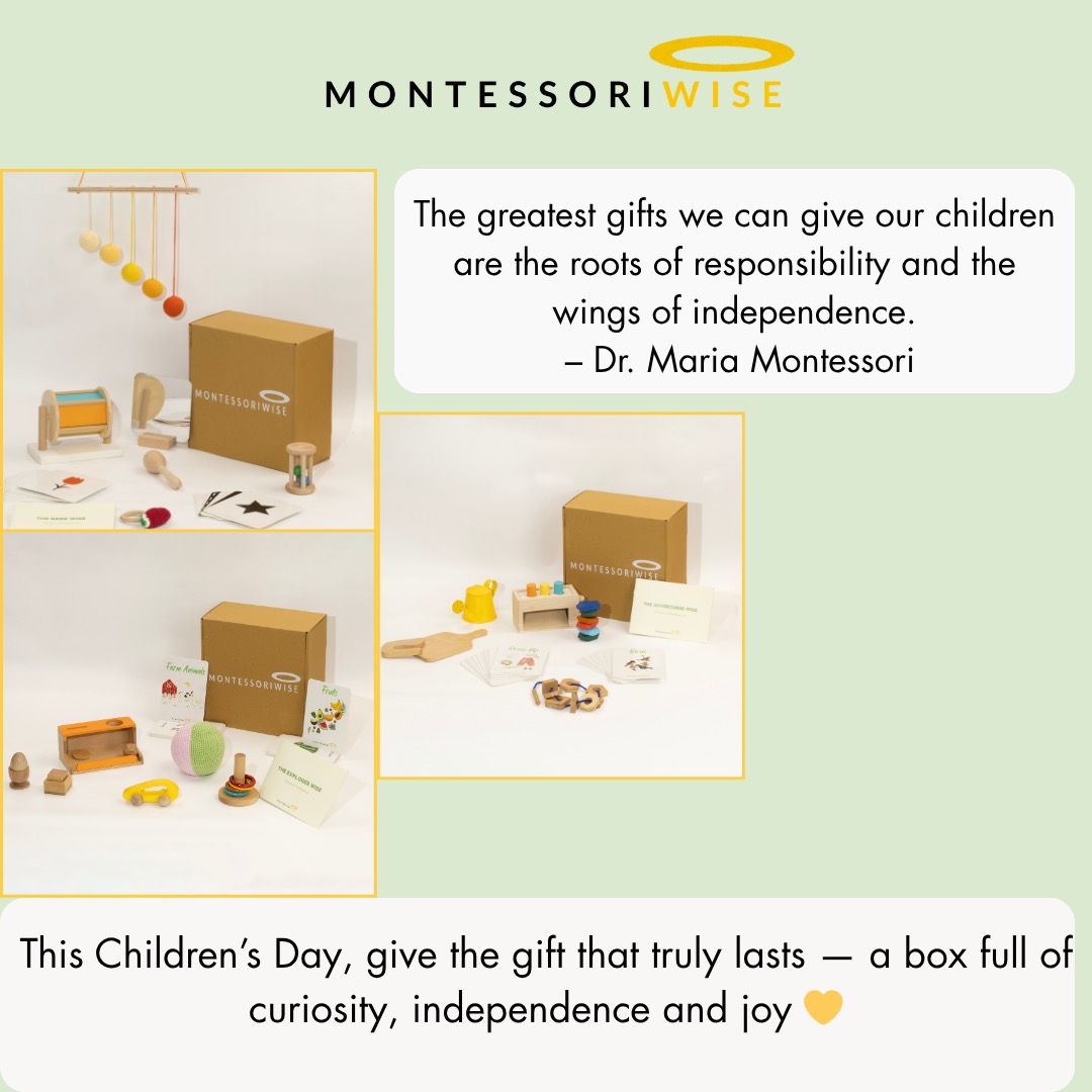 This Children’s Day, give the gift that truly lasts — a box full of curiosity, independence, and joy. 💛✨
Available on Amazon India – link in bio.
#ChildrensDay #MontessoriWise #MontessoriToys #MontessoriIndia #MontessoriAtHome #LearnThroughPlay #GiftOfIndependence #MontessoriParenting #MontessoriMom #MontessoriInspired #EarlyLearning #MontessoriEducation #AmazonIndia #MontessoriBaby #MontessoriToddler #montessoriplay