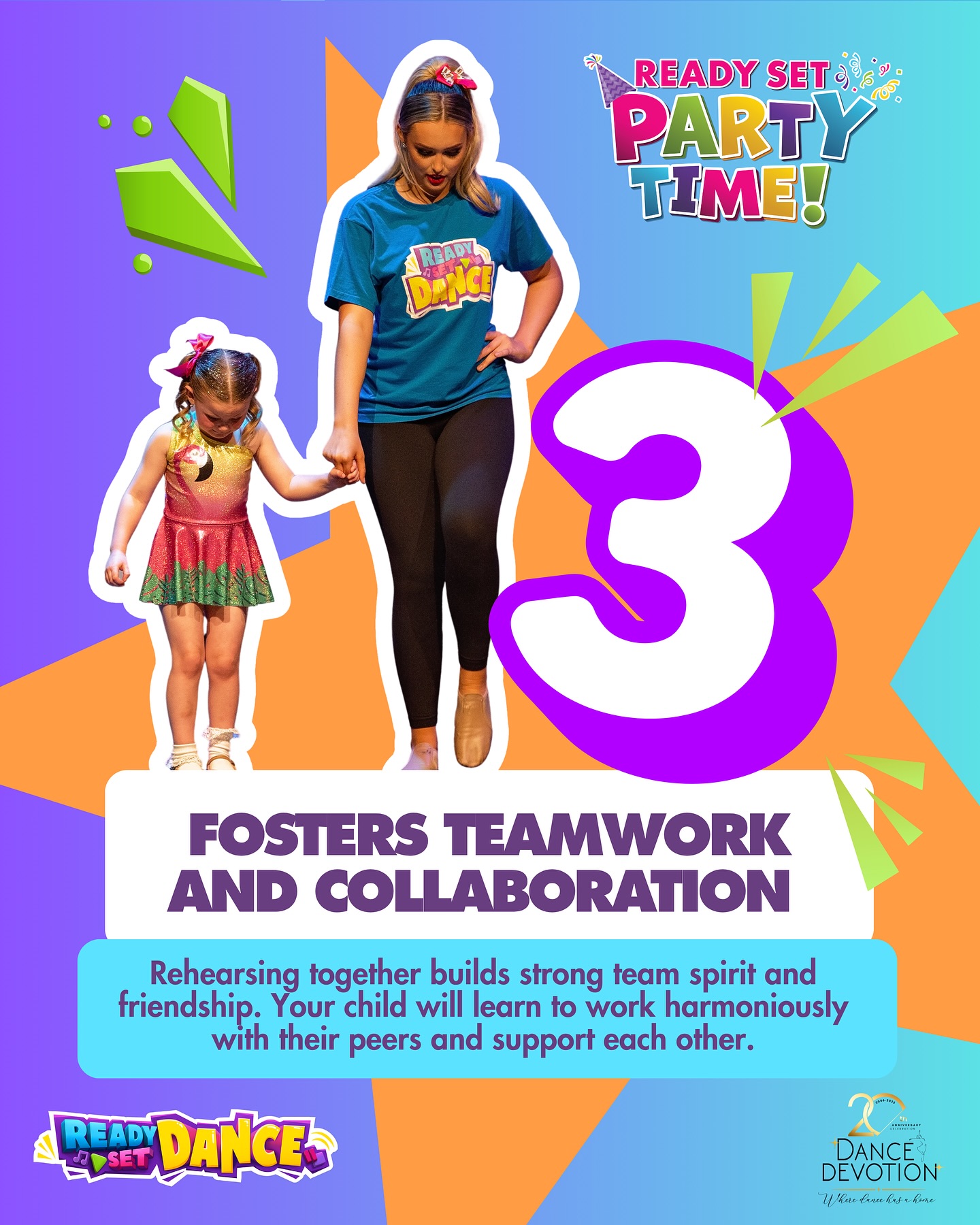 ✨ Benefit #3: Fosters Teamwork & Collaboration! ✨
Preschoolers learn quickly that dancing together means working together. Rehearsals and classes teach them how to support their peers, listen, take turns, and feel proud of what their team achieves.
Educationally, concerts nurture:
🤝 Team spirit: feeling part of something bigger
🤝 Collaboration: moving, learning, and problem solving with others
🤝 Friendship skills: sharing space, helping each other, and celebrating together
🤝 Social confidence: building trust and comfort within a group
These early teamwork experiences create strong social foundations that kids carry into school and social settings!
