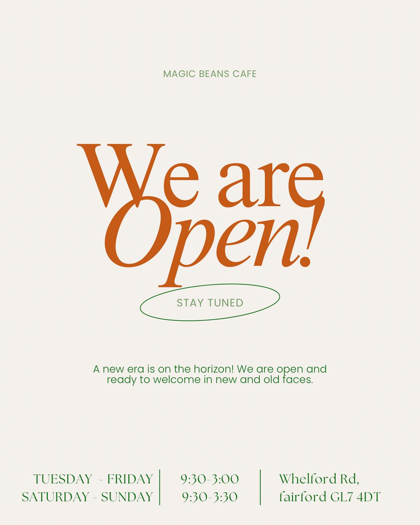 We are open!
Ready to welcome you in this rainy weekend.
Whether itβs for a coffee and a cake or a brunch date.
We are open from 9:30 - 3 today and 9:30 - 3:30 this weekend.
We look forward to seeing you,
-The Magic Beans Team