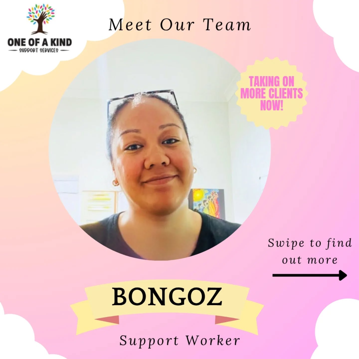 Introducing our highly compassionate, caring and attentive.. Bongoz 🩷
Bongoz is a highly sought out support worker on our team and it is very rare that she has capacity for new clients.
She brings fun, active and creative energy to every person she works with and we are super lucky to have her with us! ✨
Reach out to us today if you are looking for someone who goes above and beyond to ensure that you are made to feel worthy, uplifted and support every step of your journey.
☎️ 0439 024 499
✉️ admin@oneofakindsupportservices.com.au
📥 Message directly via Facebook or Instagram