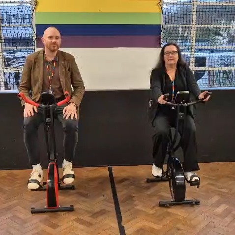 AND THEY'RE OFF! Here's Miss Collinson and Mr Ringrow to start our school cycle challenge for Children in Need. We'll have updates on progress throughout the day - thanks everyone for your support!