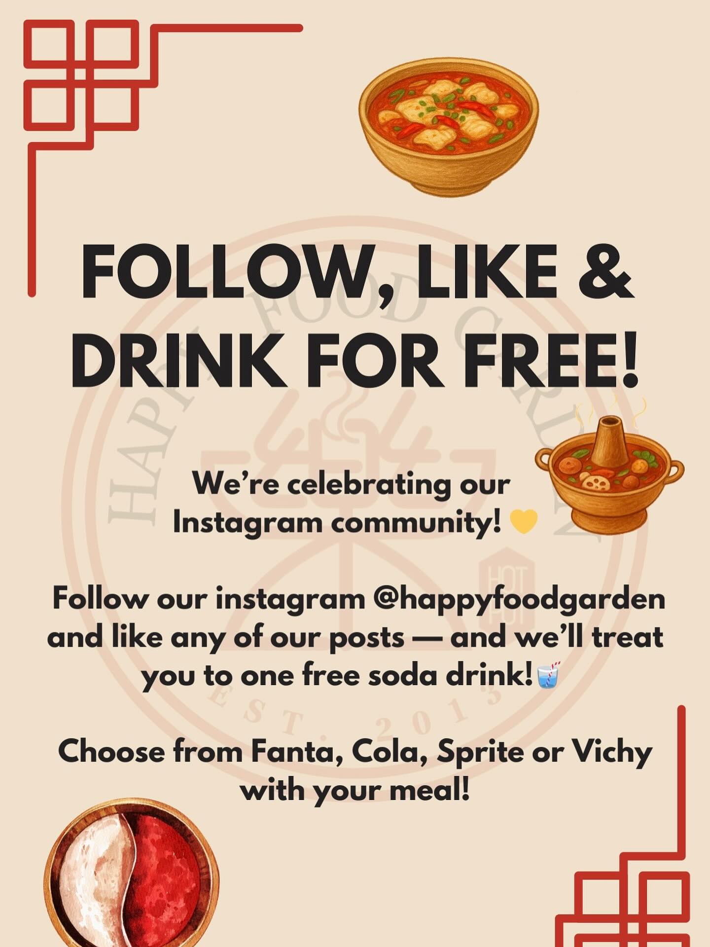 🥤✨ Follow, Like & Drink for Free! ✨🥤
We’re celebrating our Instagram community! 💛
Just follow @happyfoodgarden and like any of our posts — we’ll treat you to a free soda drink with your meal! 🎉
Choose from 🍊 Fanta, 🖤 Cola, 🫧 Sprite, or 💧 Vichy — on the house!
Because good food tastes even better with something bubbly. 🥢
📅 Campaign valid until November 23rd, 2025.
Happy Food Garden
📍Kalevankatu 23, 00100 Helsinki
#HelsinkiEats #HelsinkiFood #HelsinkiRestaurants #HelsinkiLife #VisitHelsinki #HelsinkiFoodie #HelsinkiFoodGuide #ChineseFood #ChineseCuisine #AuthenticChineseFood #ChineseFoodie #AsianFood #AsianCuisine #SpicyFoodLovers #WeekendVibes #FoodWithFriends #Foodstagram #FoodPhotography