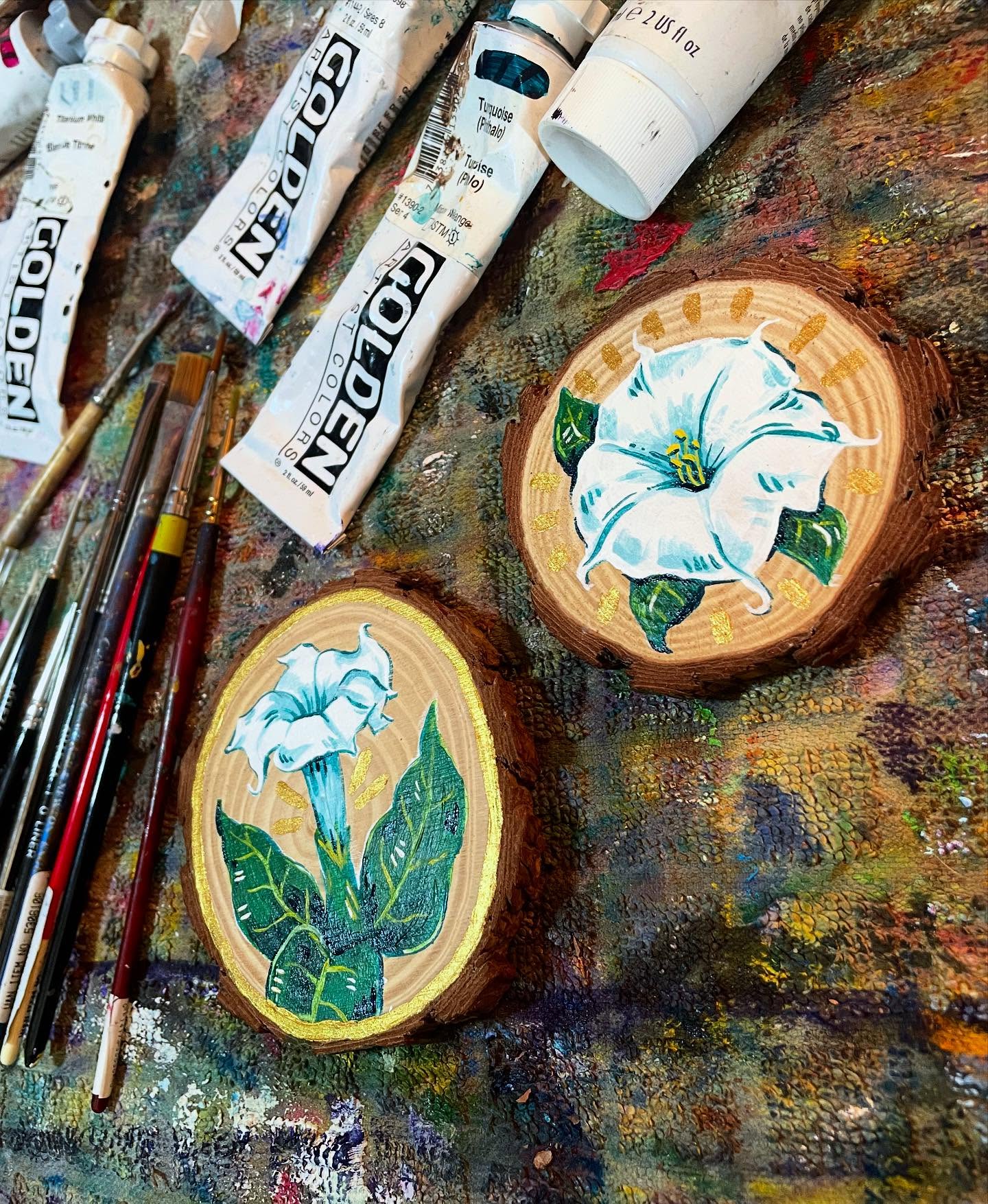 The witch’s moonflower. When encountering them in the wild, the sacred datura always feels magical, almost other worldly with its big leaves and bright white petals. Often associated with witchcraft or its poisonous properties, it can also symbolize transformation, spiritual journeys, or balance. I love them.