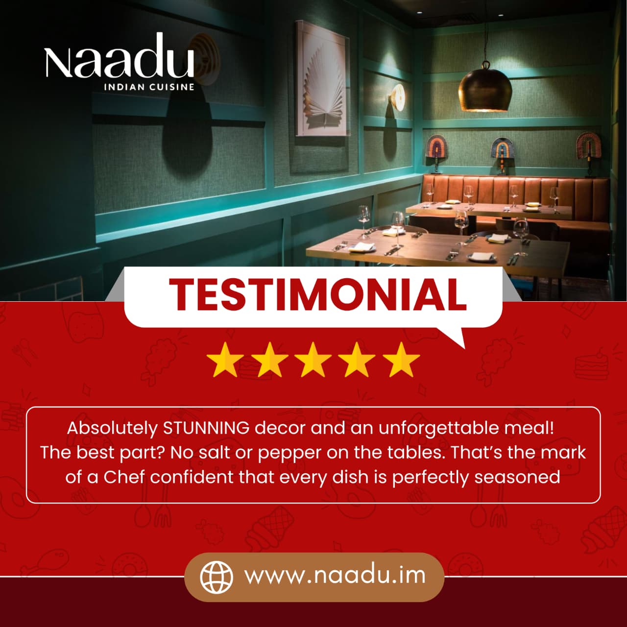 Here’s a wonderful testimonial we received from a guest at Naadu:
“Every visit feels like a complete sensory experience from the beautiful interiors to dishes crafted with such precision that you’ll never find a need for salt or pepper at the table. The flavours speak for themselves, reflecting the Chef’s skill, passion and confidence.
If you're looking for exceptional taste and ambience, Naadu is the place to be.”
We’re grateful for such heartfelt feedback!
https://www.naadu.im/
#NaaduIm
#FineDiningExperience
#DiningInStyle
#FoodThatSpeaks
#ChefCrafted
#SignatureFlavours
#FoodLoversCommunity