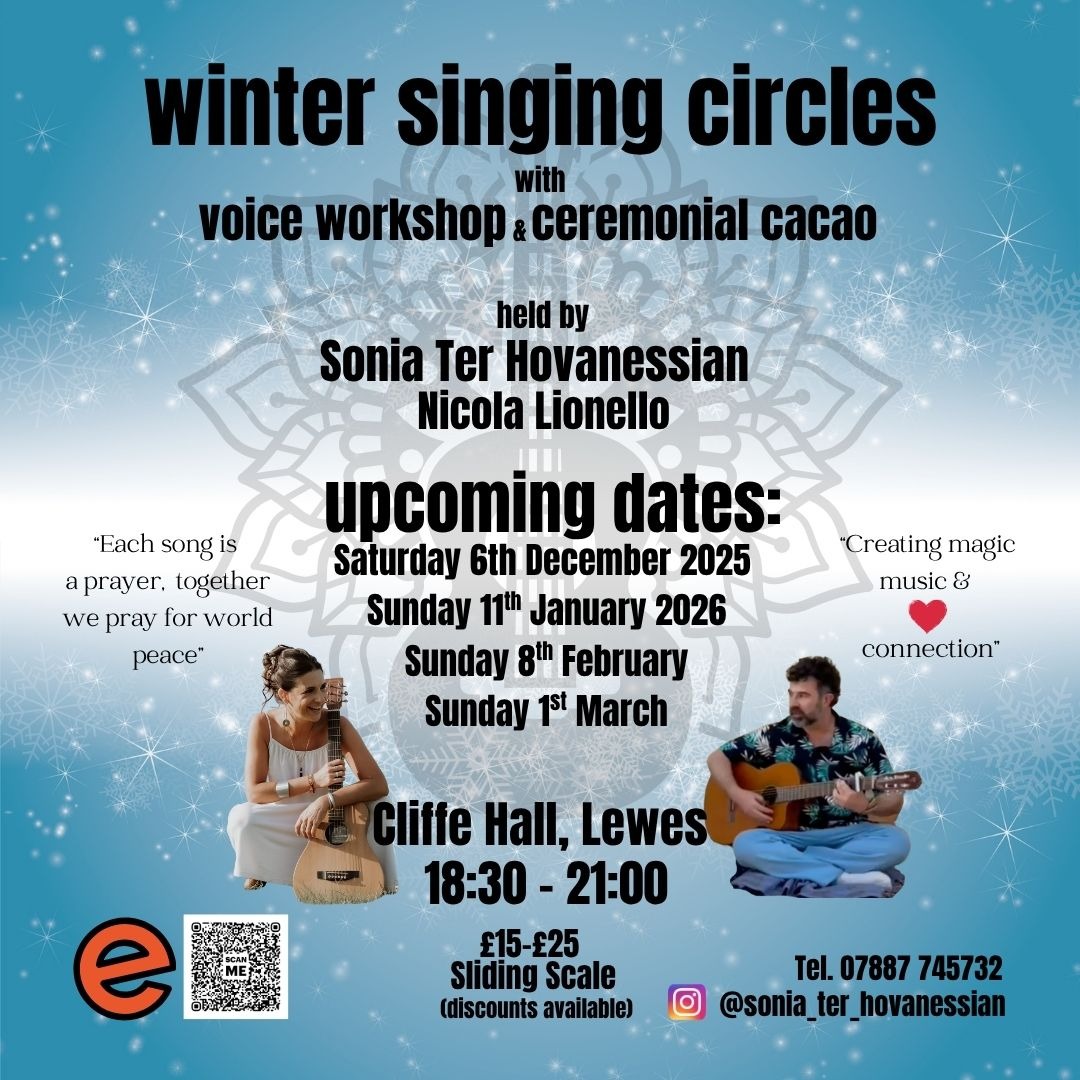 ✨ Winter Singing Circles ✨
Our last Singing Circle on Sunday filled my heart — thank you to everyone who joined us. And to those who couldn’t make it… you were missed 💛
I’m delighted to share that our monthly circles are now planned right through to spring. Here are the dates:
🌿 Sat 6 Dec
🌿 Sun 11 Jan (2026)
🌿 Sun 8 Feb
🌿 Sun 1 Mar
Our next gathering is Saturday 6 December at Cliffe Hall, Lewes.
Expect a heart-opening evening of voice, presence, connection, and nourishment.
🎟 Tickets for all dates are now live — link in bio.
I’d love to sing with you — and please feel free to share this with anyone who might be drawn to the circle 🌙✨
With love & song,
Sonia 💖🎶
#singingcircle #medicinevoice #soundhealing #vocalalchemy #communityhealing #heartopening #sacredspace #consciouscommunity #healingthroughsound #soundjourney #embodiedvoice #voicework #ceremonialmusic #lewes #brightonuk #ukevents #mindfulcommunity #musicasmedicine #monthlycircles #spiritualgathering