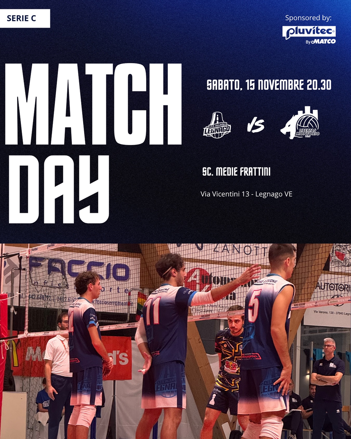 Serie C – 4ª giornata di campionato
Questa sera alle 20.30 torna il campionato e ospitiamo la Libertas Montorio per una sfida che si preannuncia intensa e tutta da giocare.
Dopo il passaggio ai quarti di Coppa Veneta, i nostri ragazzi scenderanno in campo con concentrazione e determinazione per dare continuità al lavoro fatto finora.
📅 Sabato – ore 20:30
📍 Scuole Medie Frattini – Legnago (VR)
🆚 Libertas Montorio
Vi aspettiamo sugli spalti per sostenere la squadra in un’altra serata di grande pallavolo!
#asdpallavololegnago