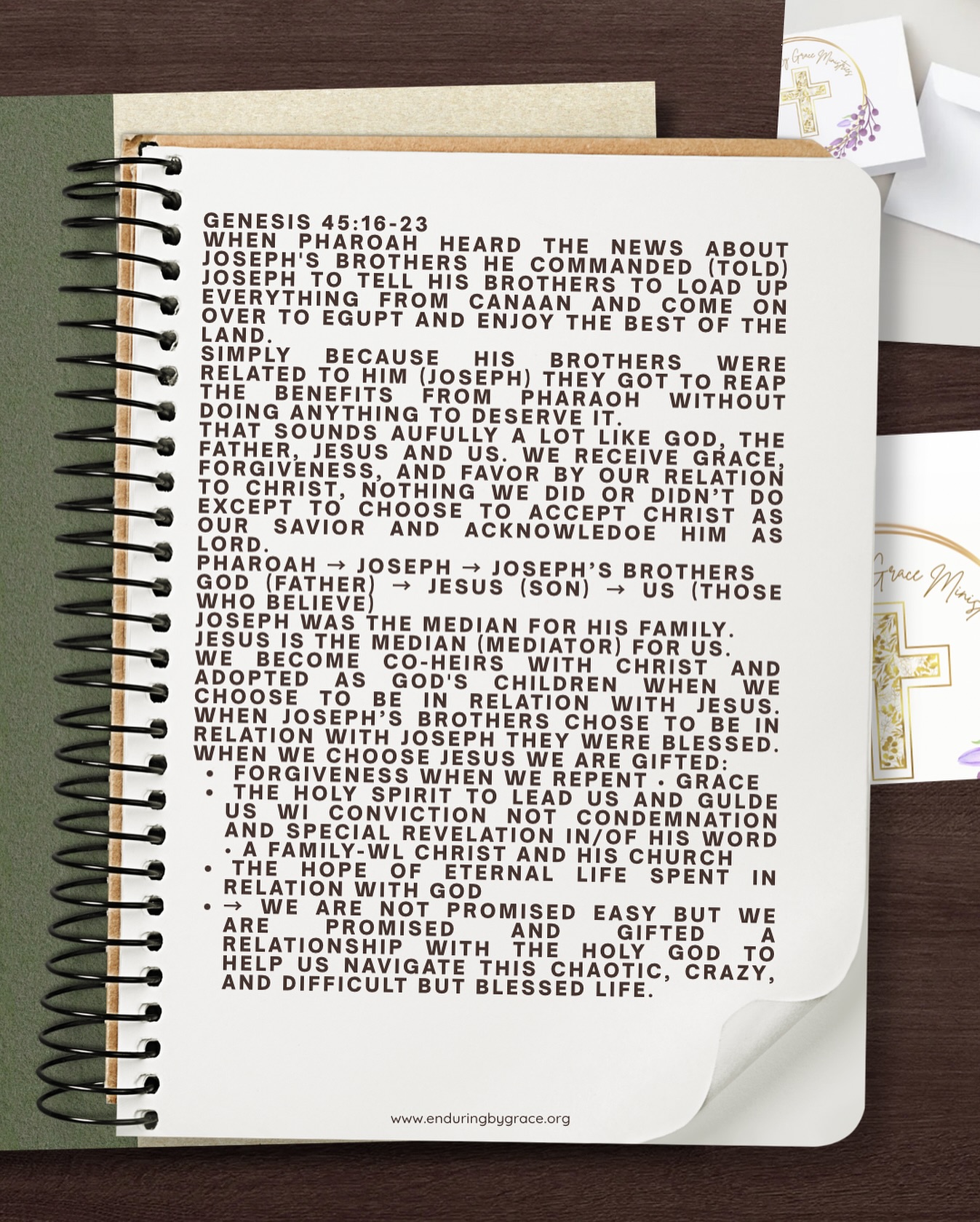 **please excuse the typos. Copying from image to text is not the business.
Just some notes from Genesis 45 as I’m working slowly through my ESV chronological Bible ♥️
#enduringbygrace #grace #hopeforthehurting #hope #scripture #biblestudy