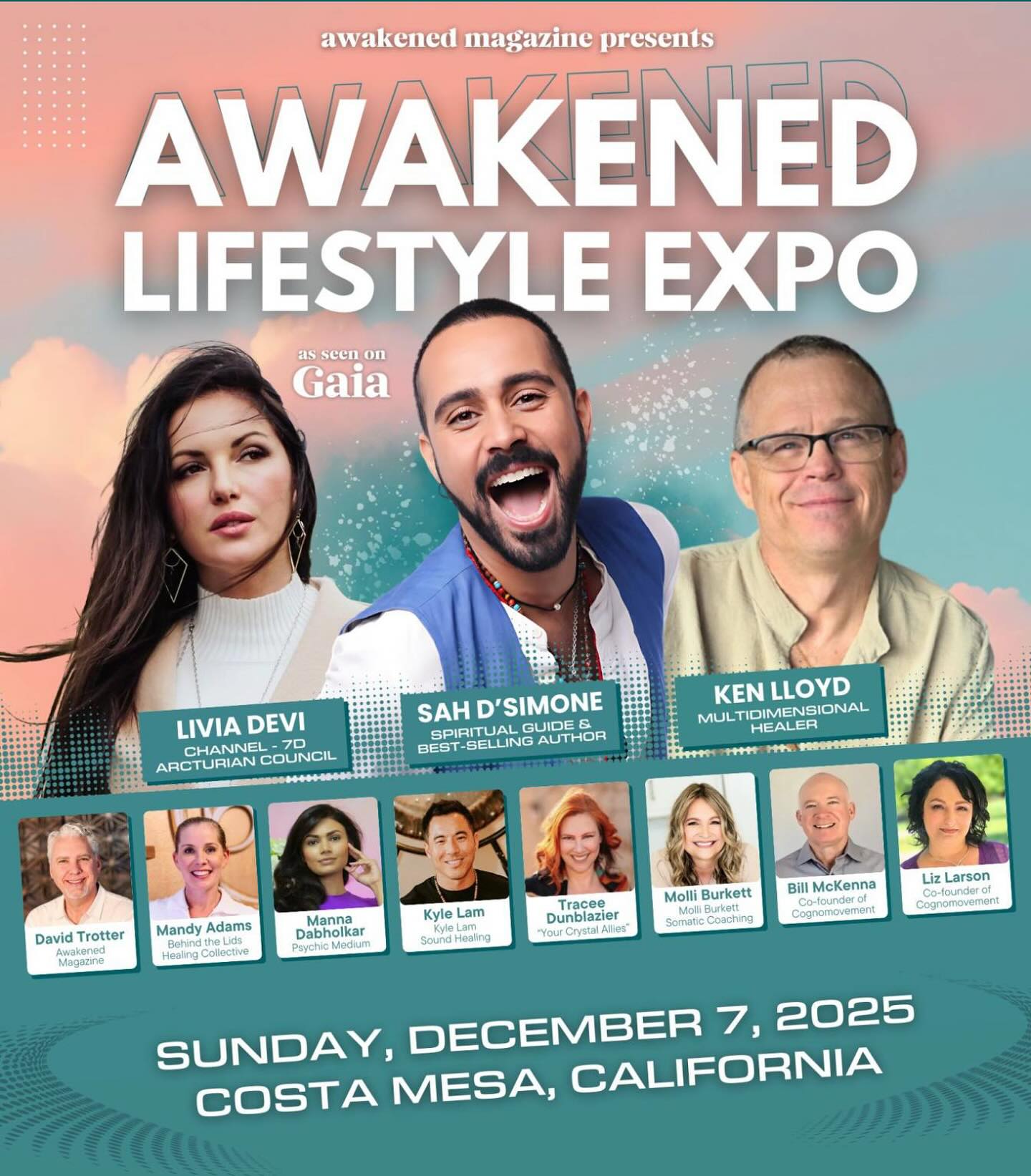 ✨ Get ready to awaken your best self! ✨
Join us at the Awakened Lifestyle Expo on Sunday, December 7, 2025, in Costa Mesa, CA.
Awakened Lifestyle Expo
🕒 9:30 am–4:00 pm: Marketplace & Workshops
🕖 7:00–9:00 pm: The Main Event
Here’s what you’ll experience:
🌿 40+ high-vibe vendors: crystals, conscious gifts, wellness tools & more.
🧘♀️ Energy / Spirit rooms packed with transformative workshops (sound baths, somatic dance, breathwork +).
Awakened Lifestyle Expo
💫 Main Event Highlights:
• Sah D’Simone — somatic dance & generational-trauma release
• Ken Lloyd — multidimensional healing + light-language activation
• Livia Devi — 7D Arcturian Light-Code transmission to step into 2026 aligned.
If you’re ready to release 2025 and step into 2026 with clarity, purpose & alignment — this is the event for you!
📍 Mark your calendar, tag a friend who’s on the same awakening journey, and grab your spot 🎫 early-bird before tickets sell out.
Use code manna to get 10% off your tickets 🎟️
#AwakenedLifestyleExpo #ConsciousLiving #WellnessEvent #SpiritualGrowth #CostaMesaEvents #2026Vision #consciouslifestyle #consciousleadership