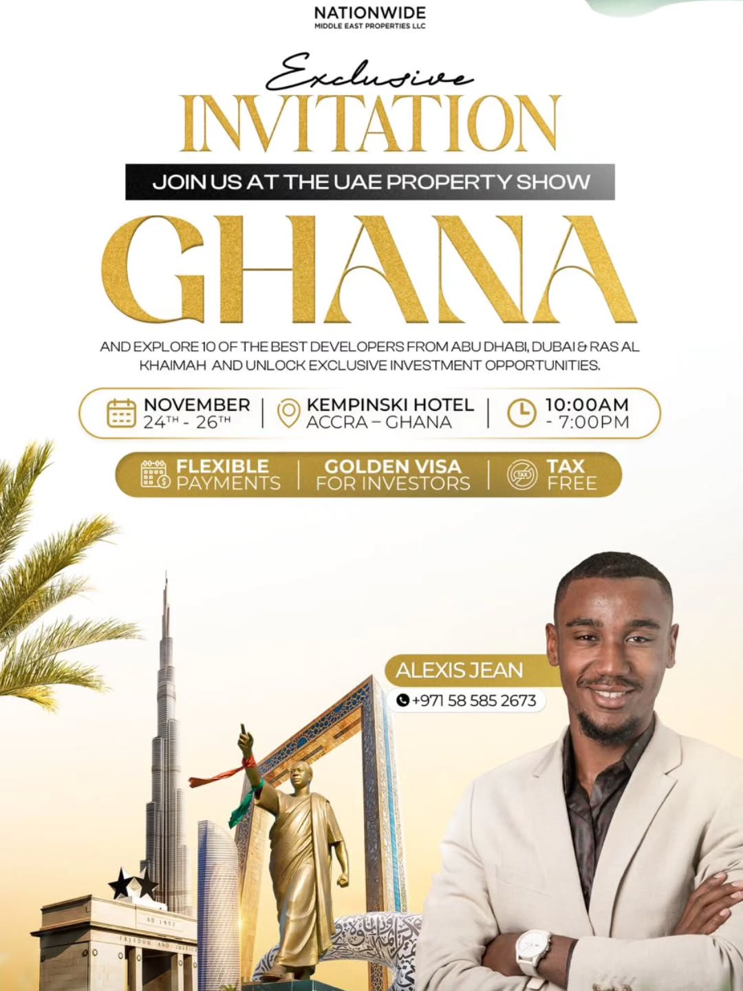 🇬🇭 GHANA, I AM COMING
I will be in Accra, to meet investors willing to enter the UAE Market.
📍 Kempinski Hotel Gold Coast City
📅 24, 25, 26 November
⏰ 10AM-7PM (private sessions only)
👉 Link in bio to book your spot