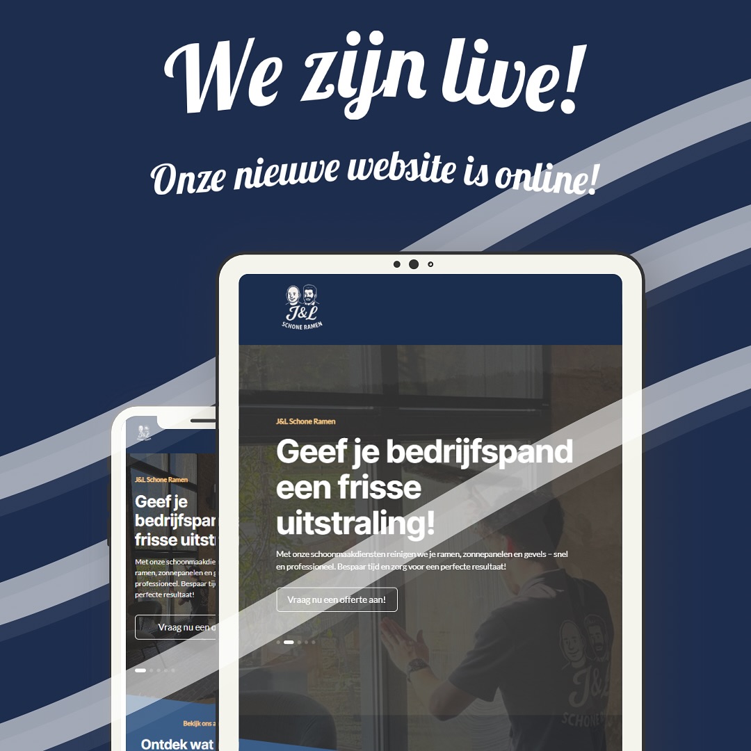 🚀 We zijn LIVE!
Na weken van finetunen, testen en optimaliseren is onze nieuwe website officieel online! 💻✨
Op de nieuwe site vind je alles over onze diensten — van glasbewassing tot zonnepanelen- en gevelreiniging — mét een frisse look die past bij waar J&L Schone Ramen voor staat: kwaliteit, betrouwbaarheid en een blinkend resultaat. 💦
👉 Neem snel een kijkje op www.jlschoneramen.nl of check de link in onze bio en ontdek hoe wij jouw kunnen helpen! ✨