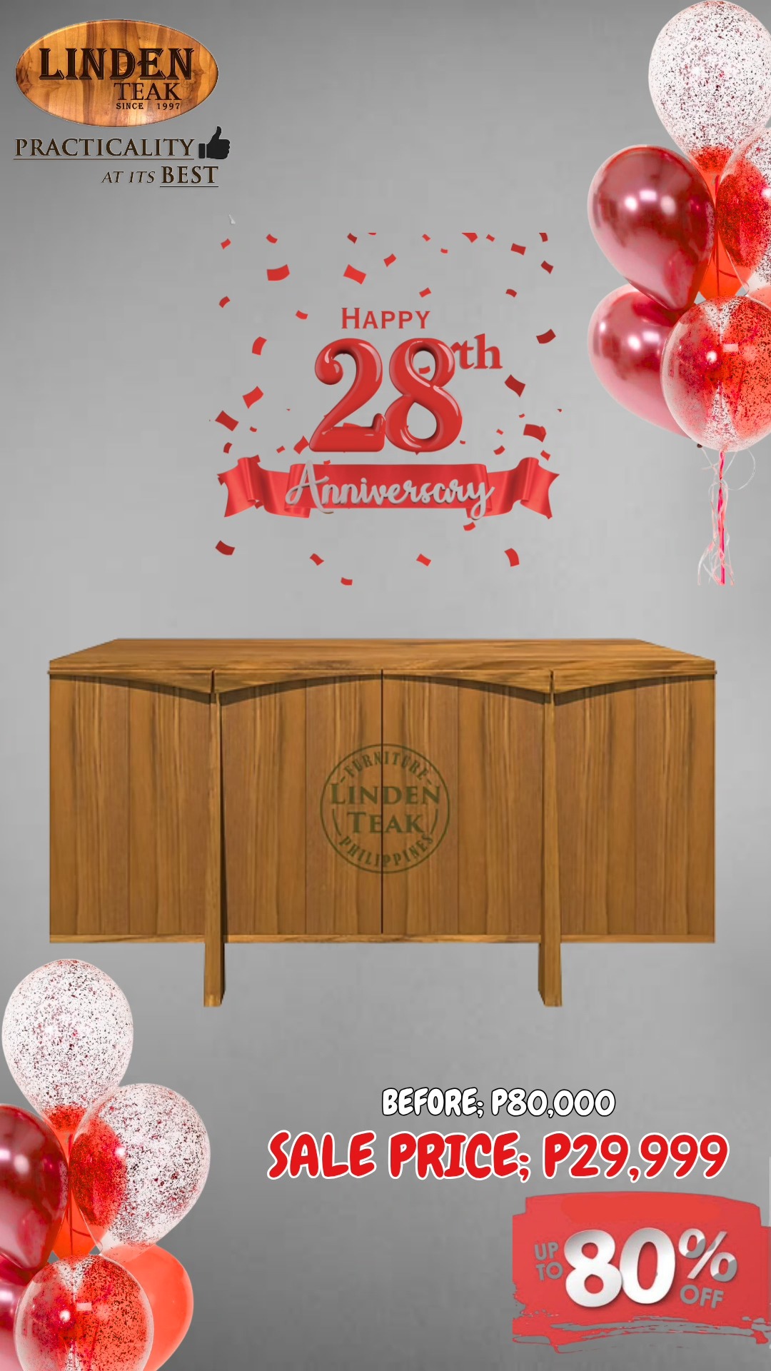 🎉 Celebrating Our 28th Anniversary!
This month only, enjoy up to 80%OFF on select items—our biggest savings of the year! Plus, get 0% interest for up to 12 months on selected purchases.
🪑 We also offer free design consultations and 3D drawings for customized furniture, along with free delivery in select areas.
📍 Visit our stores to explore over 500 actual ITEMS on display, or browse online at www.lindenteakfurniture.com.