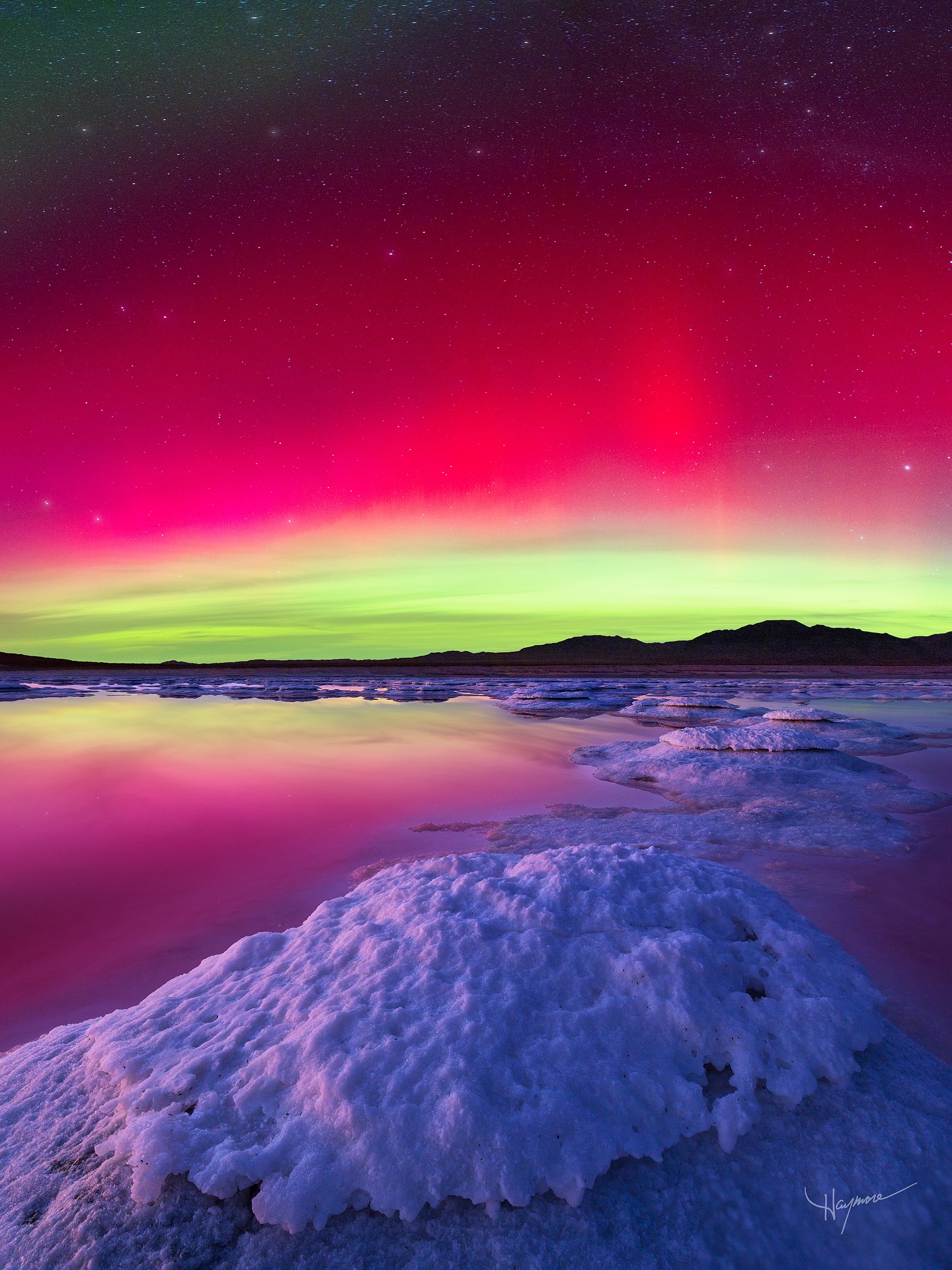 11/11/2025 – Truly what I’d consider an extremely rare event for Utah, the Aurora Borealis over the Great Salt Lake! Visible with the natural eye, the colors shifted from one end of the horizon to directly overhead.
Searching for abstract salt formations surrounded by pink water made for an exiting night. Walking around this area is a visceral experience all in itself. The shallow water provides a mirror-like surface that tricks your eyes as the horizon melts the lake and sky together, where your mind finds it hard to comprehend.
Photography allows us to relive those moments every time we view the image. If you’re interested in purchasing Fine Art photography prints on HD Aluminum that capture the stunning colors of nature, reach out via DM or visit my website for full screen photos and printshop.
–> haymorelandscapes.com (link in bio)