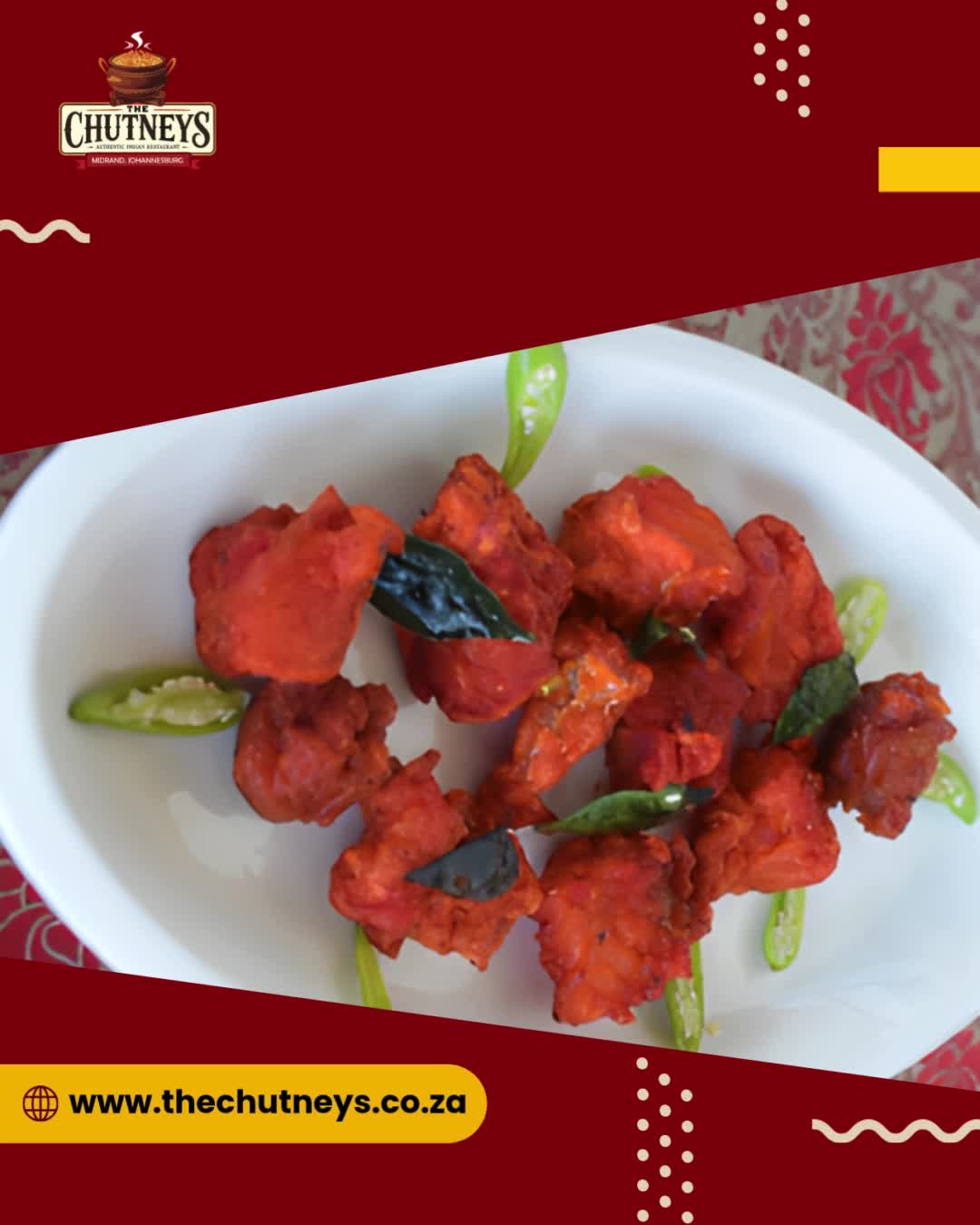 Chicken 65 = India’s Crispy Obsession
Golden, fiery and irresistibly crispy Chicken 65 isn’t just a dish, it’s India’s ultimate obsession!
Served fresh at The Chutneys, Midrand, this spicy classic brings bold flavors and crunch in every bite.
Ready to taste the legend?
Follow us on social media for more info👇
Insta - @thechutneysrestaurant https://www.instagram.com/thechutneysrestaurant...
Fb - https://www.facebook.com/thechutneys
Web - https://www.thechutneys.co.za
#TheChutneys #AuthenticIndianCuisine #TasteOfIndia #FoodLoversParadise #IndianFoodie #FoodiesOfJohannesburg #MidrandEats #chicken65