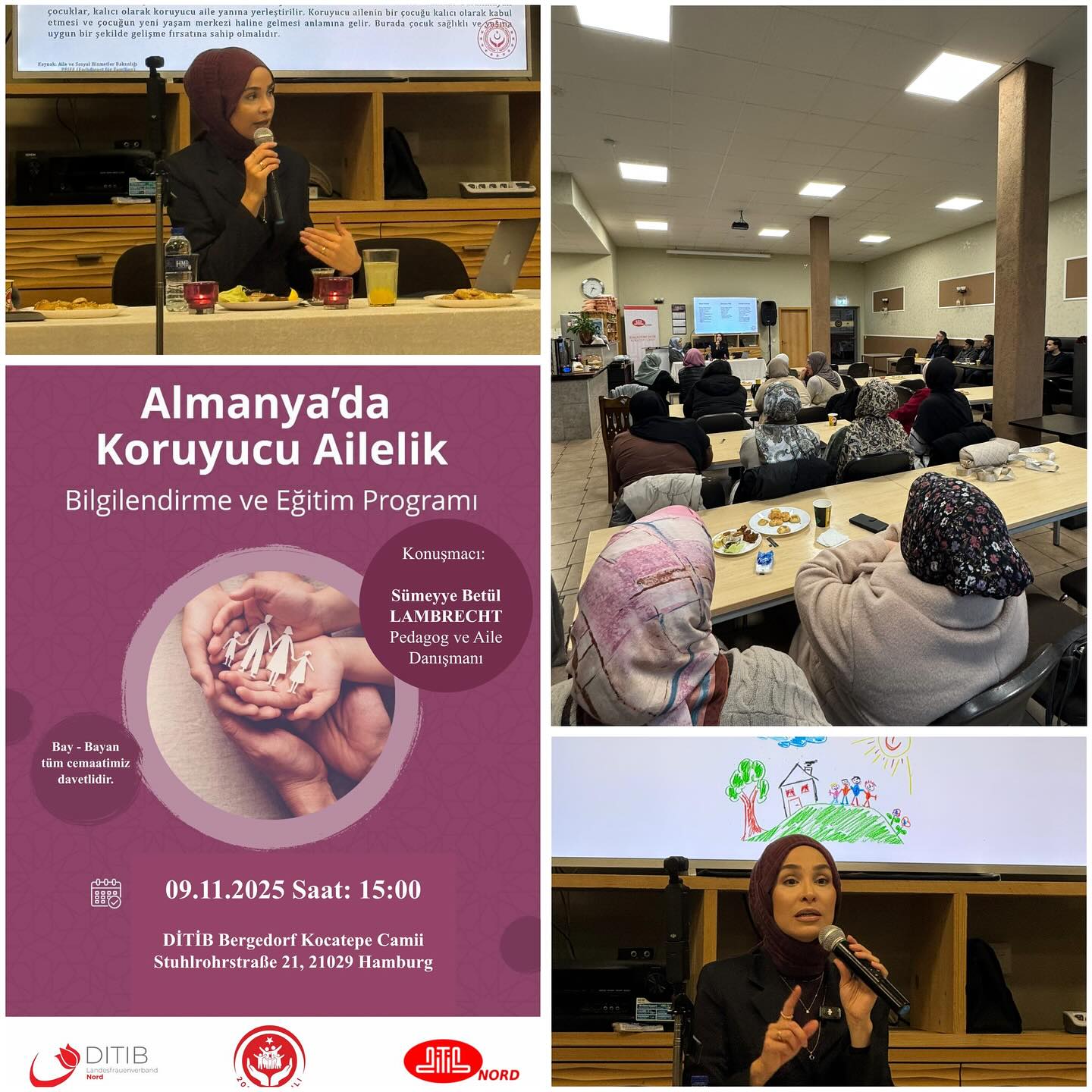 Dün, 09.11.2025 tarihinde DİTİB Bergedorf Kocatepe Camii’nde gerçekleştirdiğimiz “Almanya’da Koruyucu Ailelik Bilgilendirme ve Eğitim Programı” çok verimli ve güzel bir atmosferde geçti. 🌿
Katılım sağlayan tüm misafirlerimize, ilgi ve katkılarından dolayı gönülden teşekkür ederiz.
Ayrıca değerli sunumları ve paylaşımları için Pedagog ve Aile Danışmanı Sümeyye Betül Lambrecht hanımefendiye de özel teşekkürlerimizi sunuyoruz. 🌸
Birlikte bilinçlenmek, toplumumuzun geleceğine yapılan en güzel yatırımdır.
Emeği geçen herkese teşekkür ederiz. 💫
______
Gestern, am 09.11.2025, fand in der DİTİB Bergedorf Kocatepe Moschee unser „Informations- und Bildungsprogramm über Pflegefamilien in Deutschland“ statt. 🌷
Die Veranstaltung verlief in einer angenehmen und lehrreichen Atmosphäre.
Ein herzliches Dankeschön an alle Teilnehmenden für ihr großes Interesse, ihre Fragen und ihren wertvollen Austausch.
Besonderer Dank gilt Sümeyye Betül Lambrecht, Pädagogin und Familienberaterin, für ihren inspirierenden Vortrag und ihre wertvollen Einblicke. 🌿
Gemeinsam schaffen wir Bewusstsein und stärken unsere Gemeinschaft.
Danke an alle, die zum Erfolg der Veranstaltung beigetragen haben! 💫
#ditibnord #Hamburg #KocatepeCamii #KoruyucuAile #Pflegefamilie #AileEğitimi #Familie #Gemeinschaft #Farkındalık #Bewusstsein #BirlikteGüçlüyüz #ZusammenStark #Teşekkürler #Danke