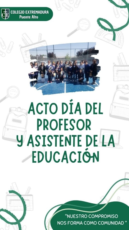 🥳¡Día del Profesor y Asistente de la Educación en nuestro Colegio!🍀
Con un emotivo acto llevo de elogios y agradecimientos a nuestras y nuestros profesores y asistentes de la educación se llevaron a cabo en la celebración del día del profesor.
Agradecemos a nuestro centro de estudiantes, centro de apoderados y estudiantes por tan bonito momento, por los regalos y la bella presentación del Coro Star a nuestros funcionarios. ¡Muchas gracias!
#actodiadelprofesor #actodíadelprofesor #colegioextremadura #comunidadextremadura