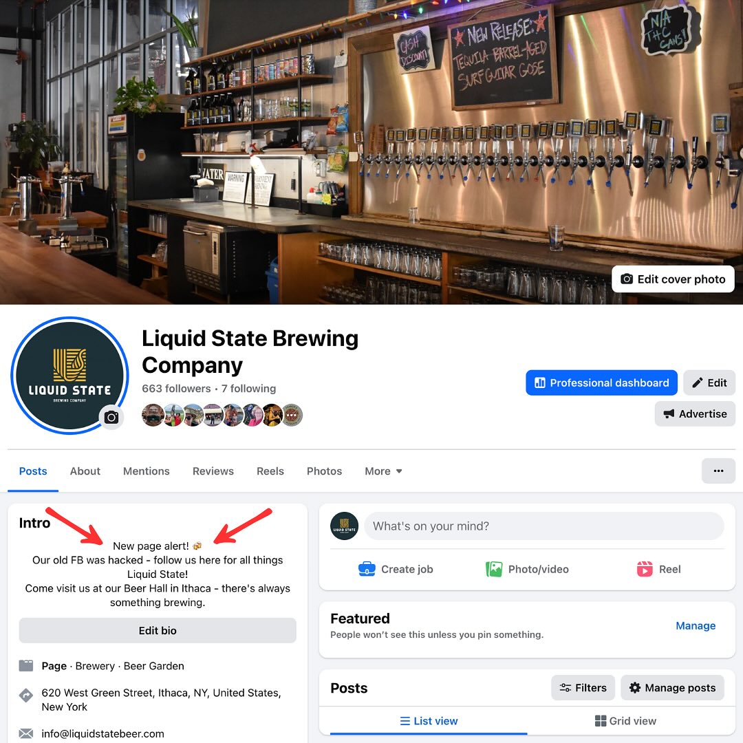 Hey everyone! 👋🏼
We wanted to take a moment to acknowledge that some of you are still coming across our old Facebook page that was hacked. We appreciate you reaching out and letting us know. Unfortunately, it cannot be recovered.
If you’re still following the old page, we encourage you to switch over and follow our NEW / CURRENT Facebook page so you don’t miss anything!
The link is in our bio! 🍻
#liquidstatebeer #ithaca #ithacany #facebook #facebookpage #craftbeer #drinklocal #thinknydrink
