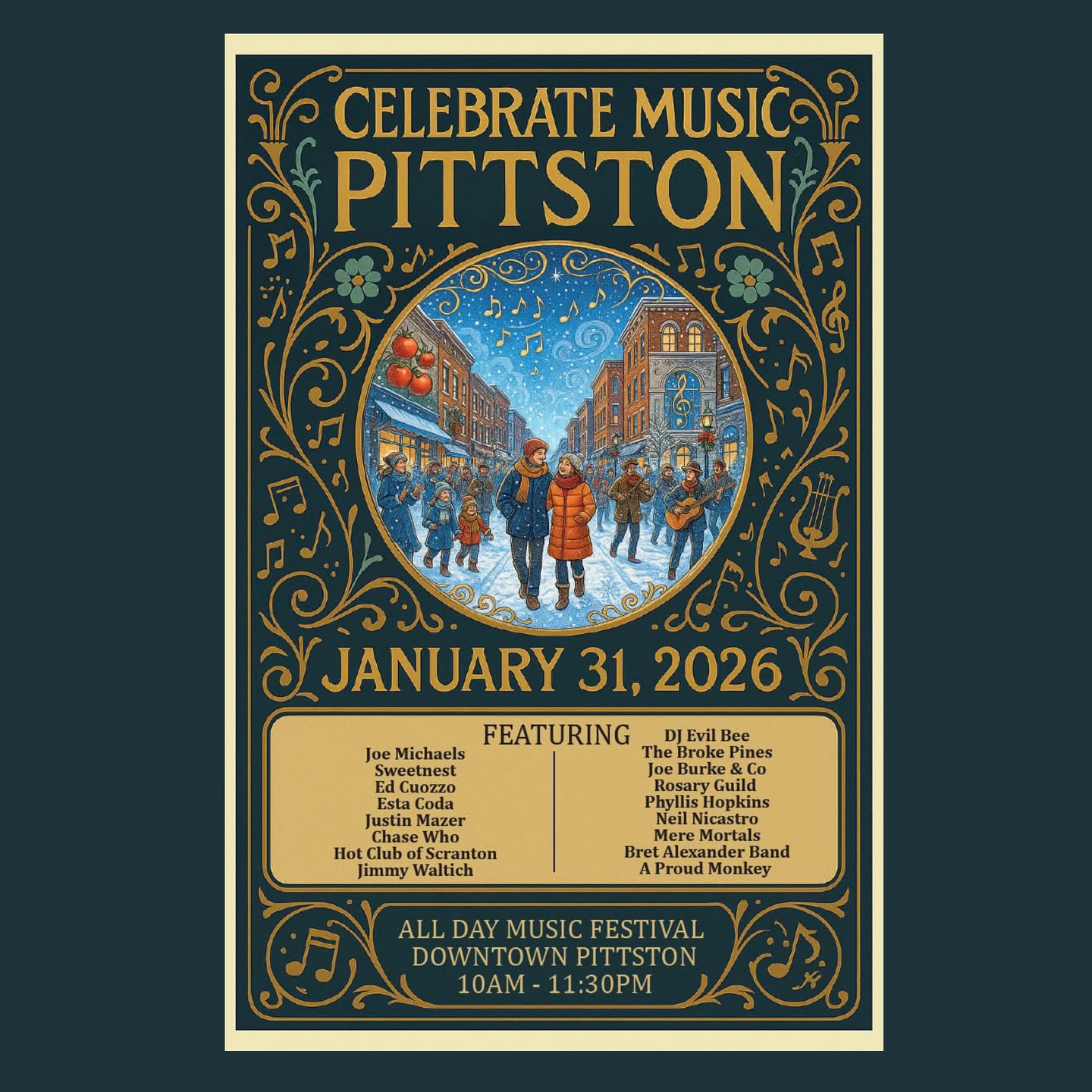 Pittston comes alive with music! 🎶 Save the date for Celebrate Music – Pittston happening Saturday, January 31, 2026. Live music from morning to midnight across downtown venues! #CelebrateMusicPittston