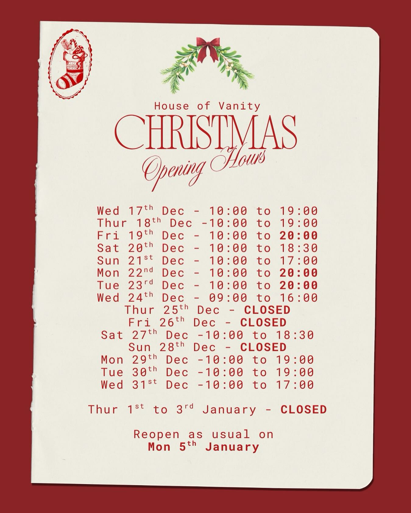 The festive season of the year is fast approaching! ๐ฅOur Christmas opening hours are now released. Please note we have 3 days of late night opening - book now to secure your appointments! ๐