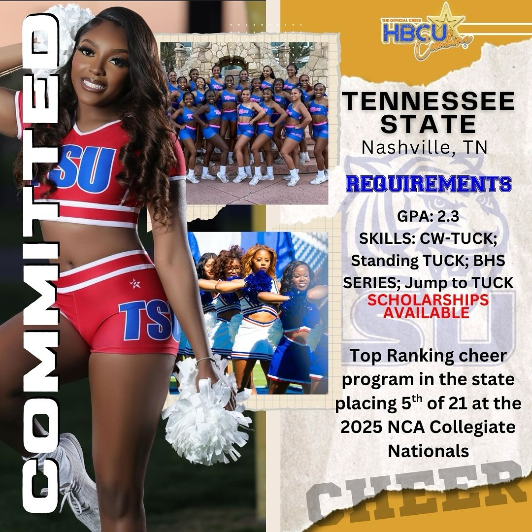 🔥 Coming in hot! Colleges from all over are registering to see YOU — and first up, we’ve got the Tennessee State University Tigers! 🐯 TSU is a powerhouse program ready to level up, and they’re looking for top talent to join their legacy.
Do you have what it takes? 💪
Experience, connect, and learn what it means to become a Tiger at the 4th Annual Cheer HBCU Combine on December 14, 2025.
#CheerHBCUCombine #TSUTigers #HBCUCheer #combine2025 #hbcu