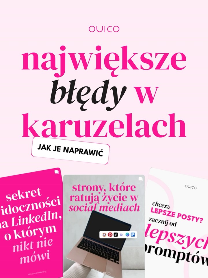 Algorytmy się zmieniają, ale każda platforma niezmiennie kocha 🩷 KARUZELE!
Niestety nie każda karuzela to strzał w dziesiątkę (czasami to nawet nie trafi w tarczę 🎯).
Dlatego przygotowałam dla Ciebie listę największych karuzelowych wpadek, które zabierają Twojej karuzeli szansę na przewinięcie, a Tobie na wyświetlenia i zasięgi.
Więc jeśli chcesz, żeby Twoje karuzele w końcu zaczęły działać - sprawdź, czy nie robisz któregoś z tych błędów 👇🏼
💬 Który z tych błędów widzisz najczęściej w swoim feedzie?
#livelaughlinkedin #socialmediapolska #girlsinmarketing #womeninmarketing #girlboss #linkedinpolska #personalbranding #genzstrategy #genzlinkedin #genzmarketing #mediaspołecznościowe