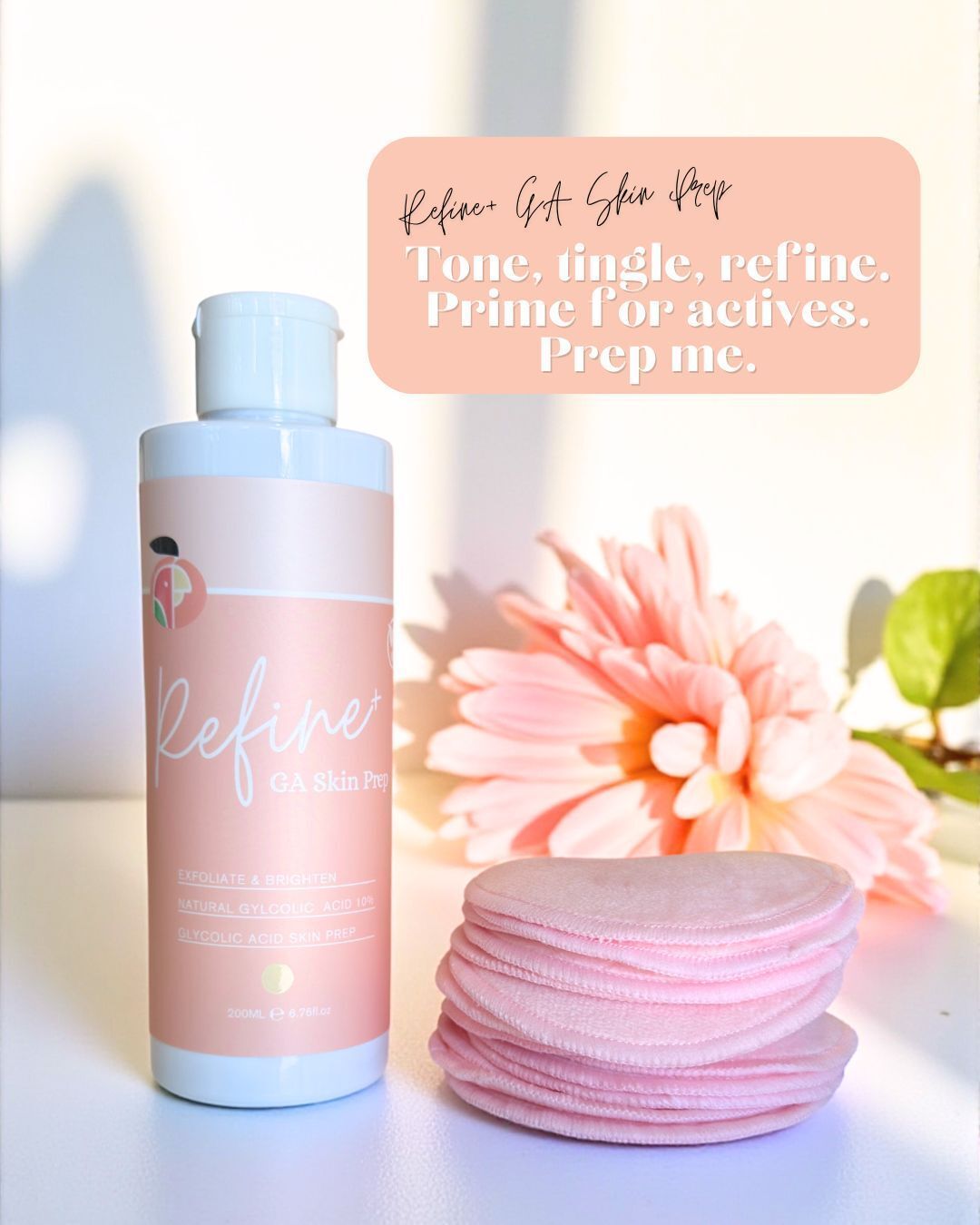 Refine+ GA Skin Prep. Tone. Tingle. Refine. Your skin’s pre-active prep step
Powered by 10% Natural Glycolic Acid, this gentle exfoliating toner sweeps away dullness, refines texture, and primes your skin to absorb serums and actives more effectively.
- Smooths uneven tone
- Helps unclog pores & brighten complexion
- Strengthens with ceramides and Kakadu Plum
- Perfect pre-step before your serums or moisturisers
Non-stripping, barrier-loving, and designed for real skin... this is pro-ageing, perfected.
.
.
.
.
.
#PeachfaceSkincare #RefinePlus #ProAgeing #GlycolicAcid #BrisbaneSkincare #BrisbaneBeauty #Tarragindi #AustralianMadeSkincare #NaturalSkincare #AussieBrand #CleanBeauty #VeganSkincare #BarrierLoving #HealthySkinJourney #AussieSkincare #NaturalGlow #PeachySkin