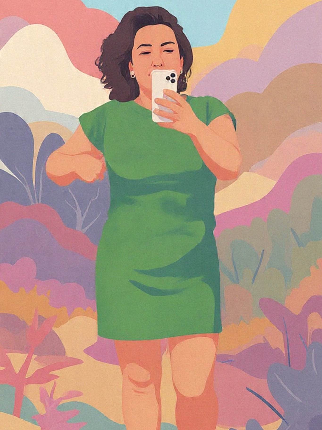 Adorando a simplicidade e o conforto deste look! ✨ Decidi experimentar algo diferente e transformar uma selfie minha em uma ilustração vibrante para mostrar a roupa. O que acharam dessa ideia? Comentem aqui! 👇 #ModaIlustrada #LookDoDia #EstiloCriativo