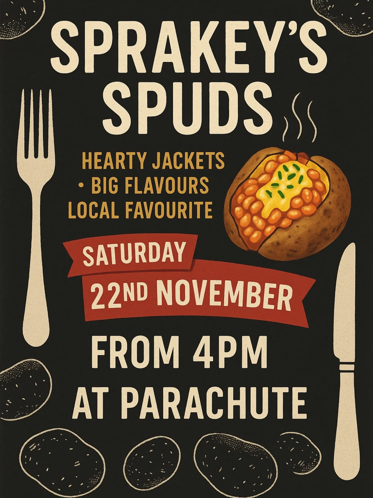 This Saturday we have the amazing sprakey's spuds in serving their delicious food for you to enjoy during the rugby !! Mark it in your calenders for a fun day with great food