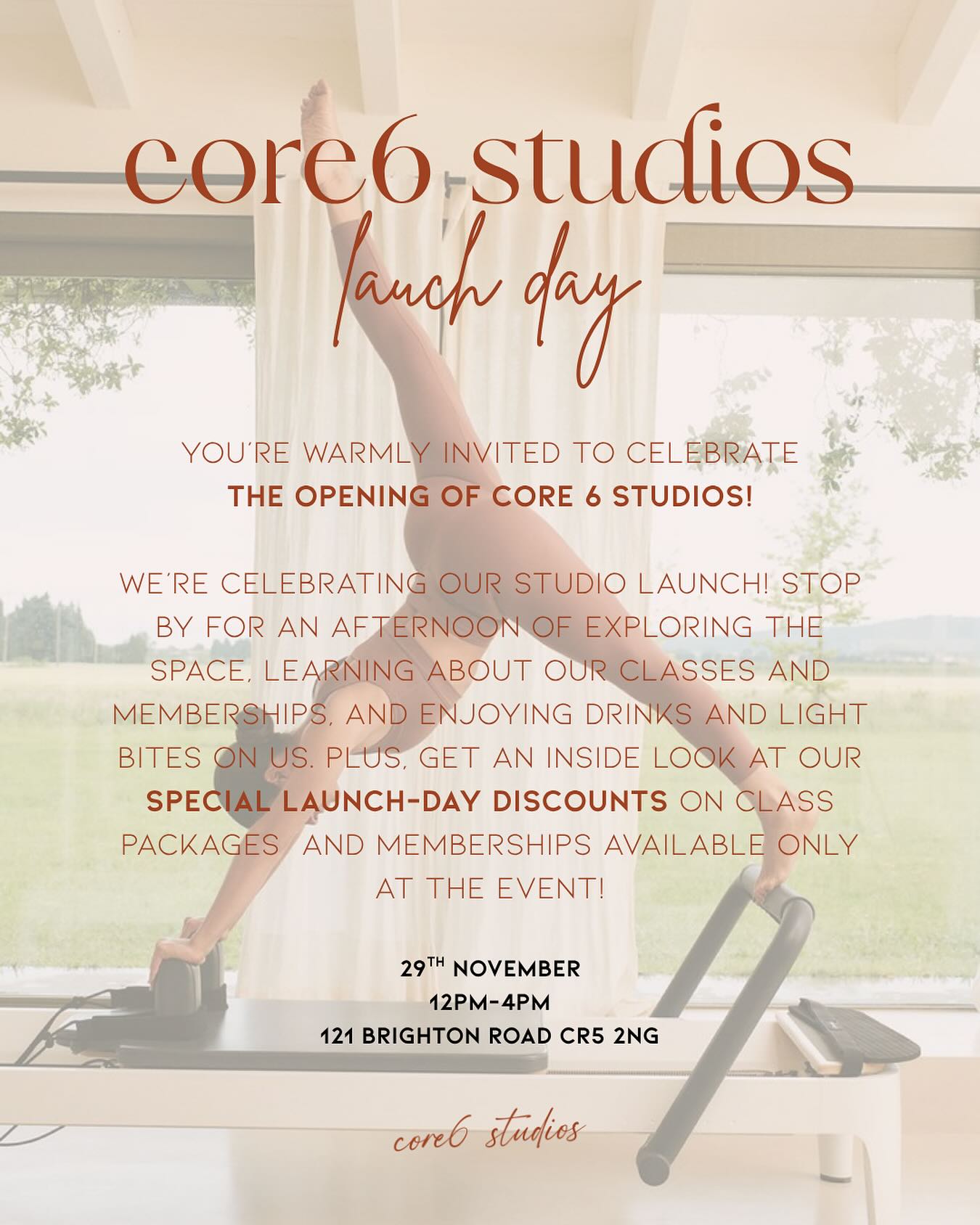 We’re officially launching Core 6 Studios! ✨
Join us on 29th November for an afternoon of movement, community, and celebration. Explore the studio, learn about our classes, enjoy sips + bites, and grab our launch-day–only discounts. Click the link in our bio to grab your ticket!🧡
📍121 Brighton Road CR5 2NG