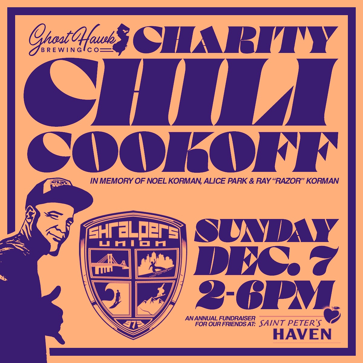 🔥 2025 GHOST HAWK CHILI COOKOFF 🔥
It’s that time again… the Annual Ghost Hawk Chili Cookoff returns Sunday, December 7th!
We’re proud to host this event in memory of Noel Korman, Alice Park & Ray “Razor” Korman — three incredible souls whose spirit still lives right here at Ghost Hawk. You can read more about their story at the link in our bio.
Last year marked the first Chili Cookoff at Ghost Hawk, held on the 10th anniversary of Noel and Alice’s passing. From 2014–2019, these cookoffs ran at another local spot — born from tragedy, grown through community, and paving the way to this brewery.
This tradition has always been about the home chefs, backyard legends & amateur heroes with secret family recipes… so this year is 100% amateur-only.
Last year a few pro chefs jumped in and (respectfully) swept the prizes, so now the three 2024 winners return as our CHEF’S CHOICE judges for 2025!
We’ll also have a lineup of special guest DJs spinning vinyl all day, plus raffles, a 50/50, and a few surprises in store.
💥 SIGN-UPS ARE LIVE! 💥
Only 10 contestants — first come, first served!
🔗 Link in bio to sign up. You’ll get a Square invoice for your $25 entry fee (100% donated to @saintpetershaven). Your spot’s confirmed once paid.
🍲 6–8 quarts (standard crock pot)
🔥 Chafing dishes, trays & sternos provided
🕐 Setup 12:30 PM / Tasting 2 PM
We’re keeping the door old-school — no pre-sale tickets. Entry: $5 cash, winter coat, or unwrapped toy at the door. Each paid entry gets 3 votes for our PEOPLE’S CHOICE category.
All proceeds go to @saintpetershaven through our 6th Annual Winter Coat & Toy Drive. Last year we raised $3 K+ and filled a van with coats & toys — let’s top that! 🫶
Plus we’re dropping a limited release of “High Fives & Positive Vibes” — our flagship lager relabeled for charity. About 20 cases, with 100 % of can proceeds donated to @saintpetershaven.
From 2019–2023, this beer carried the torch when the cookoff couldn’t… now both traditions live on together. 🖤
STAY TUNED. SIGN UP. BRING THE HEAT.
👻👻👻
#ghosthawkbrewingco #cliftonnj #hawkshigh #beerflavoredbeer #beers #craftbeer #njcraftbeer #chilicookoff #charityevent #community