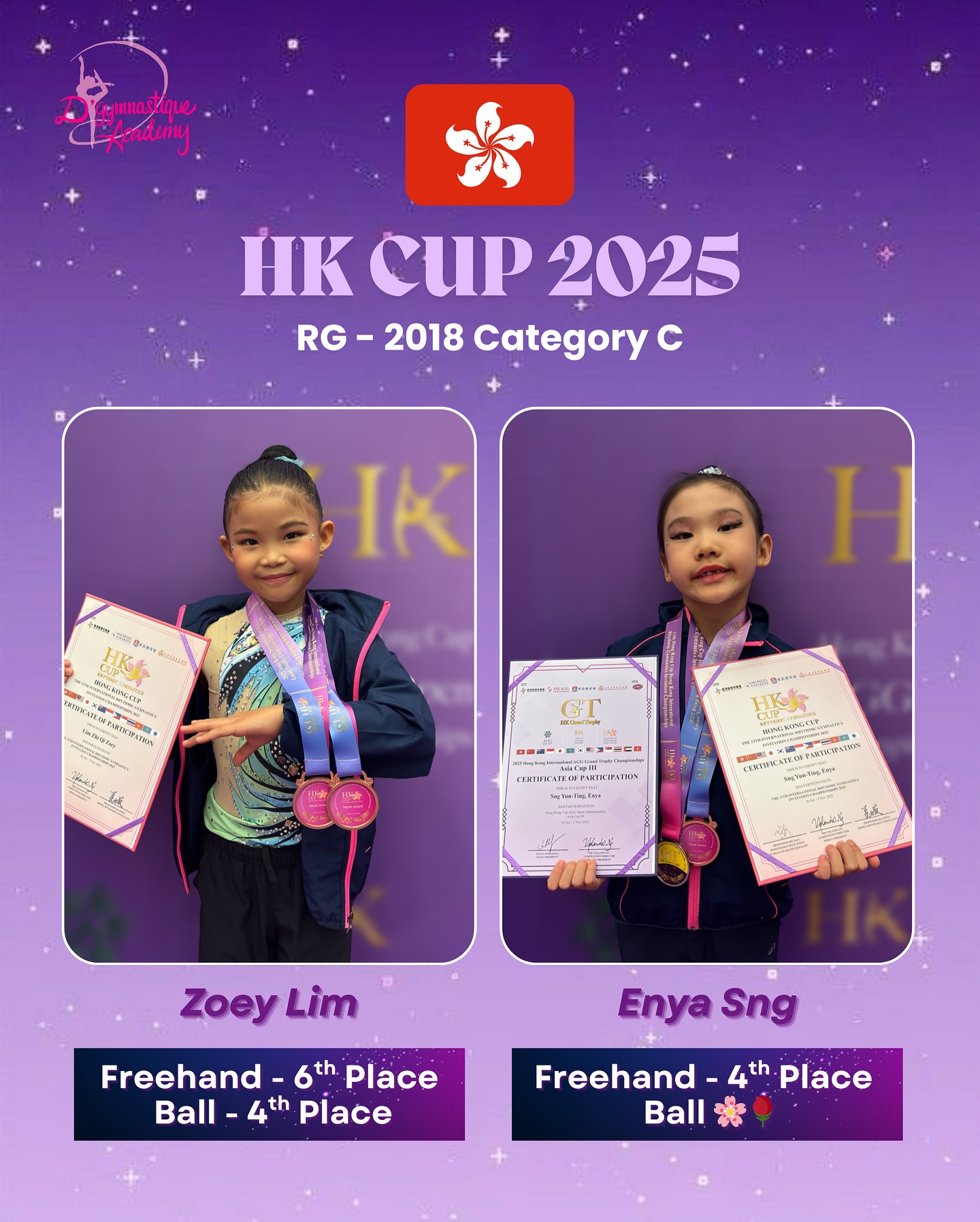 Next up, we would like to congratulate Zoey & Enya for competing in both their FH & Ball routines!👏🏻 Their bubbly and graceful performances earned them great results among many competitors. They also faced every challenge with determination and courage and we are very proud of them!😍 Continue to shine wherever you go!💫
Thank you coaches for your dedicated guidance🙆🏻♀️