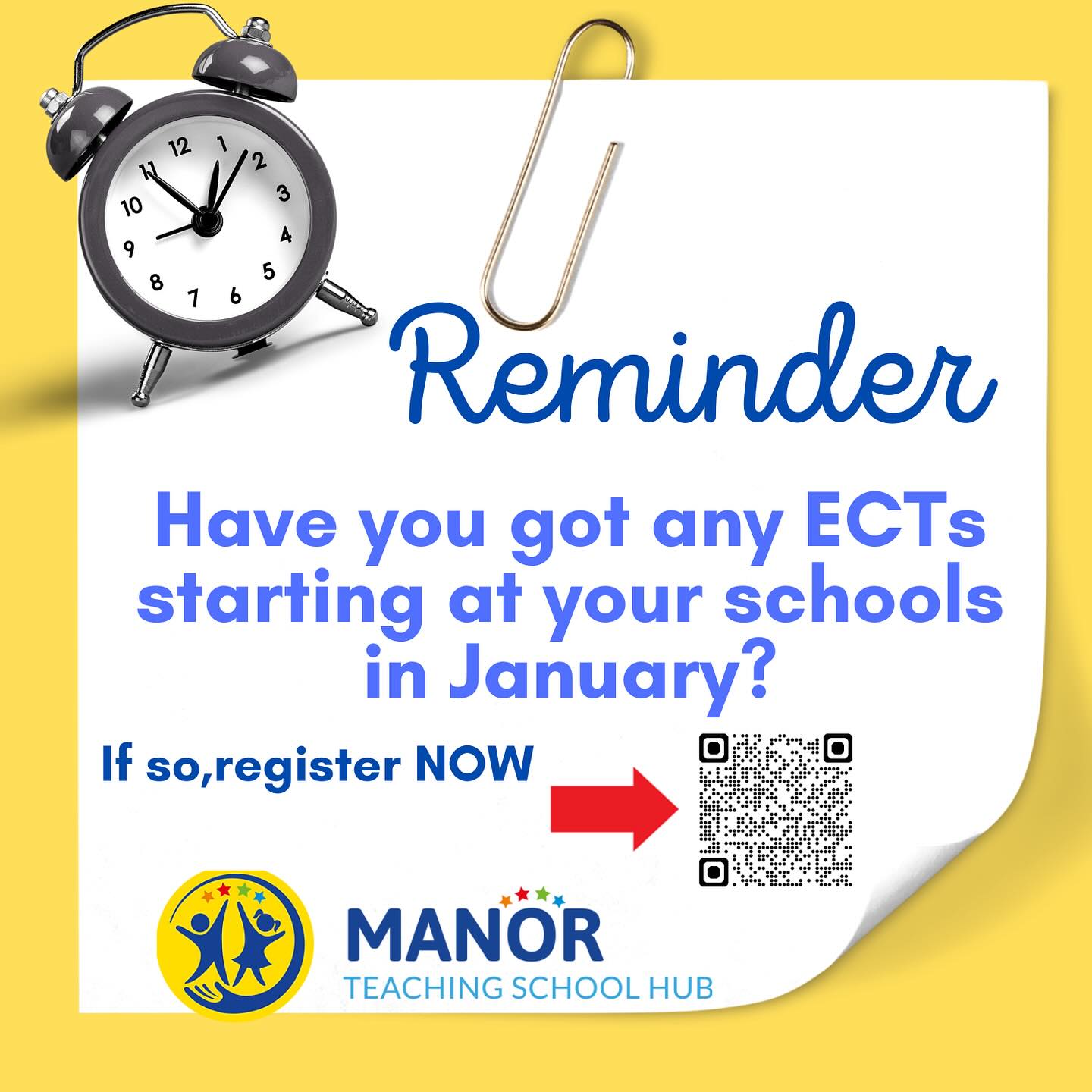 Have you got any new ECTs starting with you in January 2026? If so, register them now. We can’t wait to welcome them to our Manor Teaching School family. #registration #ect #teaching @manormultiacademytrust @ambition.inst